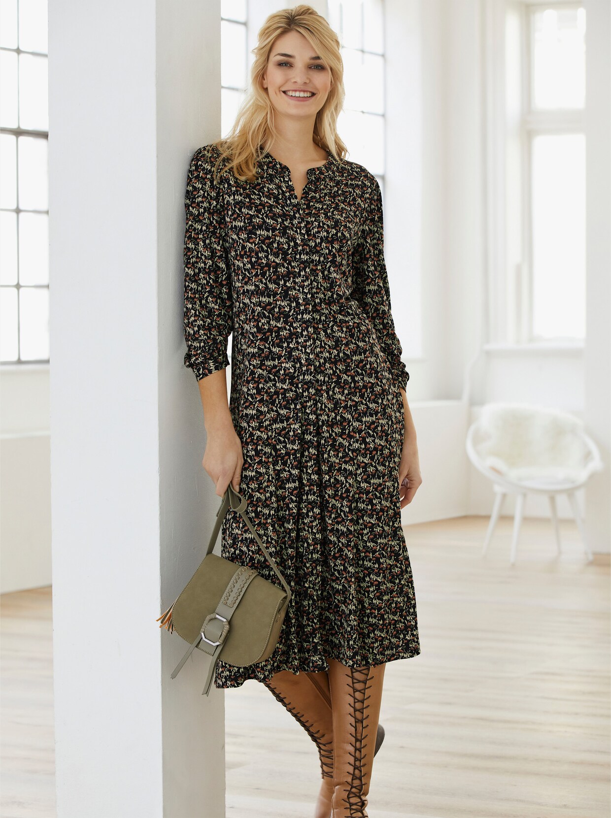 heine Jersey-Kleid - khaki-schilf-bedruckt