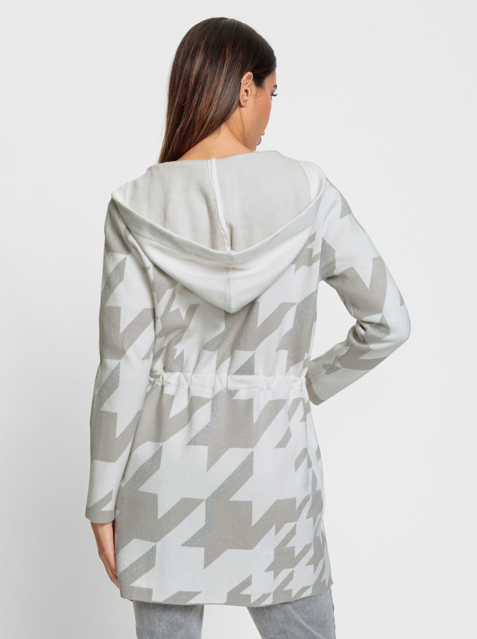 heine Lang vest met effectgaren - ecru/lichtgrijs gedessineerd