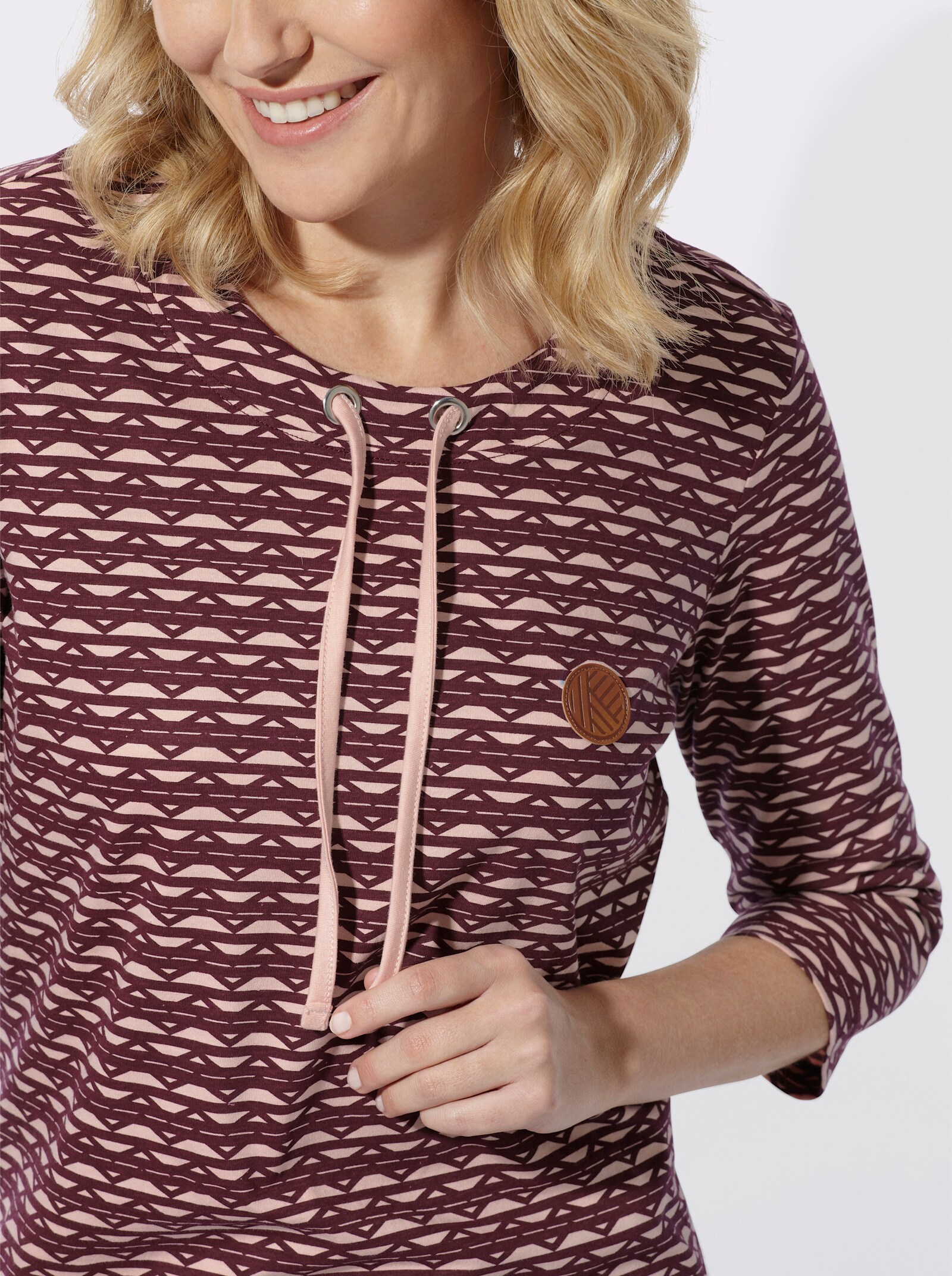 3/4-Arm-Shirt mit Zickzack-Muster - puder-burgund-bedruckt