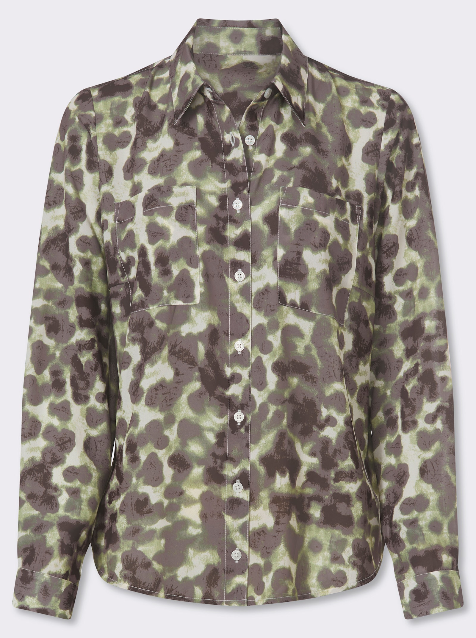 heine Blouse met print en overhemdkraag - kaki/donkertaupe bedrukt