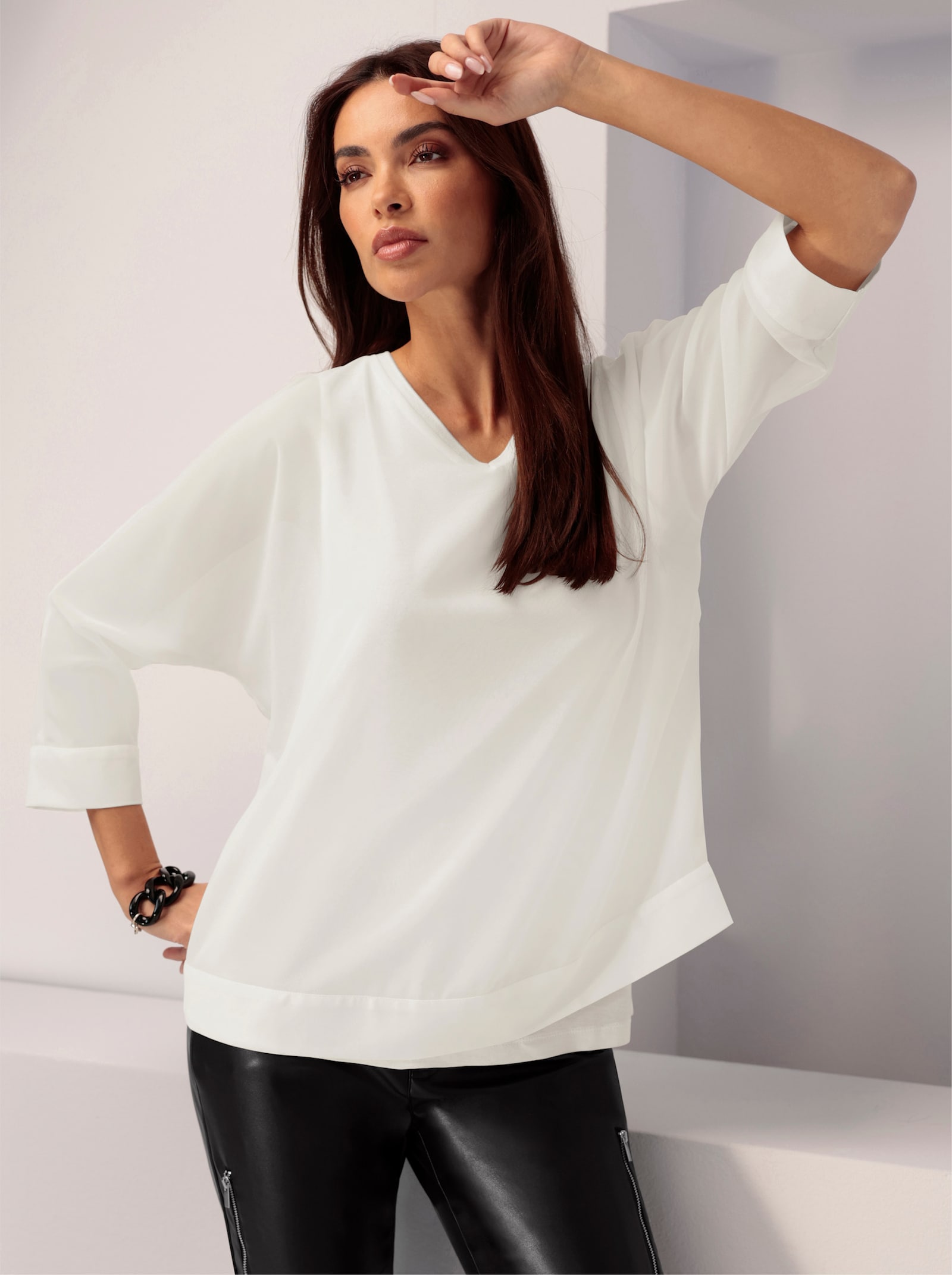 heine Comfortblouse met ingenaaide top - ecru