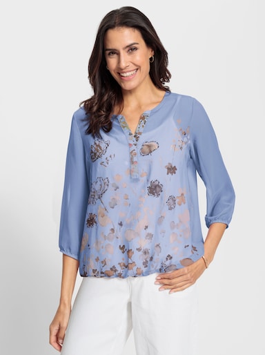 Schlupfbluse mit Spaghetti-Top - bleu-bedruckt
