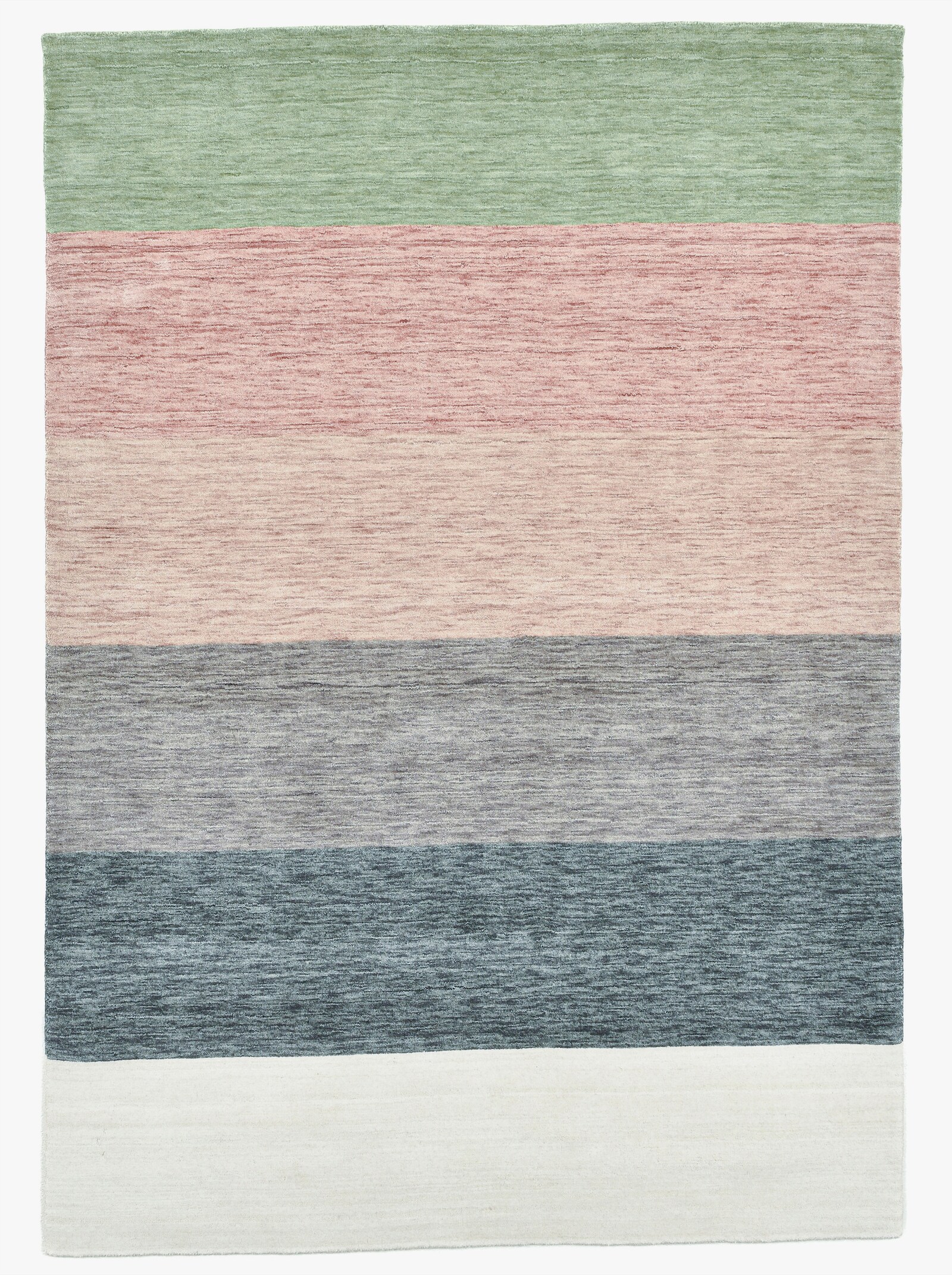 Theko Handwebteppich - grün-grau-gestreift
