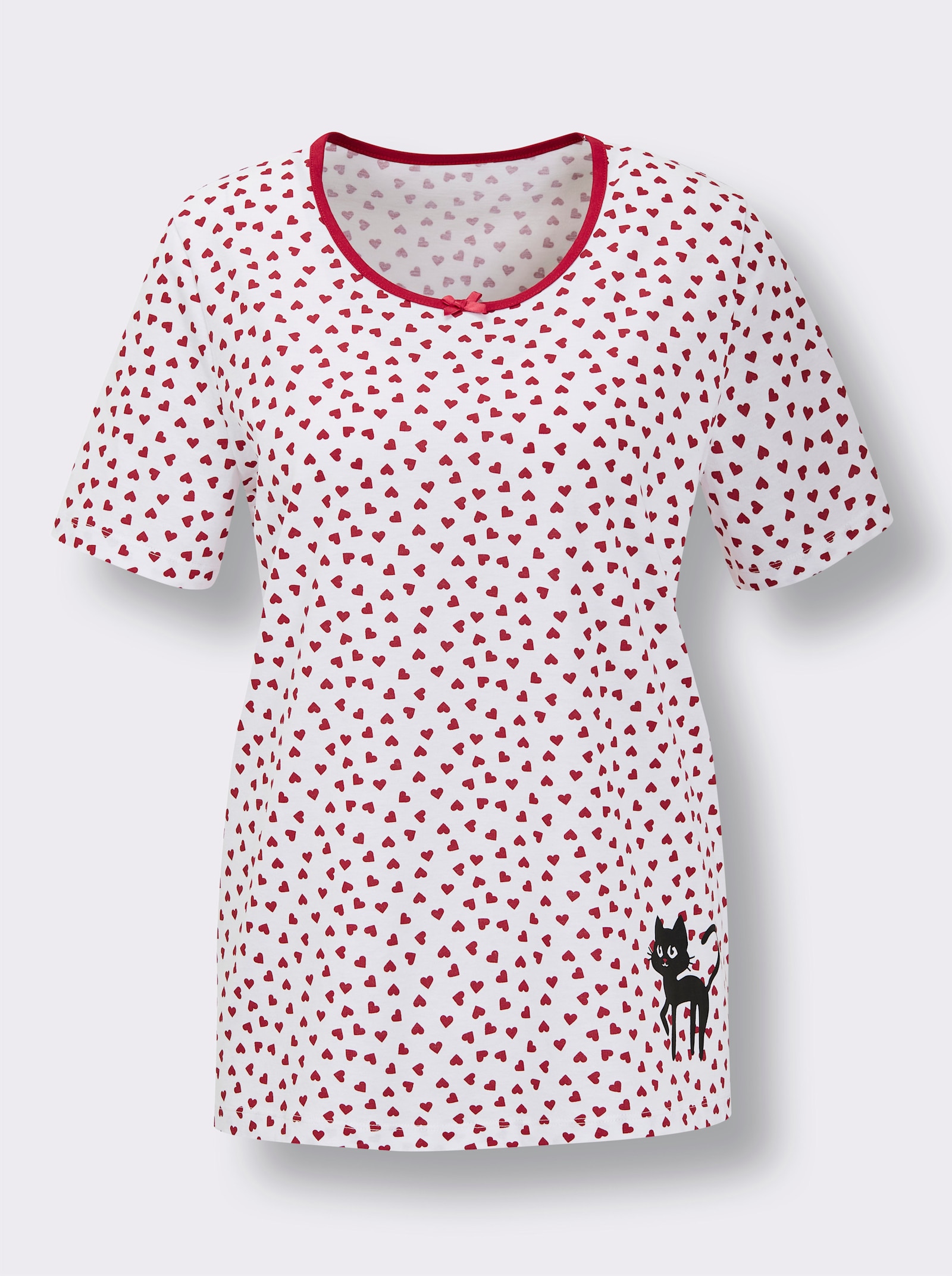 wäschepur Capri-Schlafanzüge mit Katzenmotiven - weiß-schwarz-bedruckt + weiß-rot-bedruckt