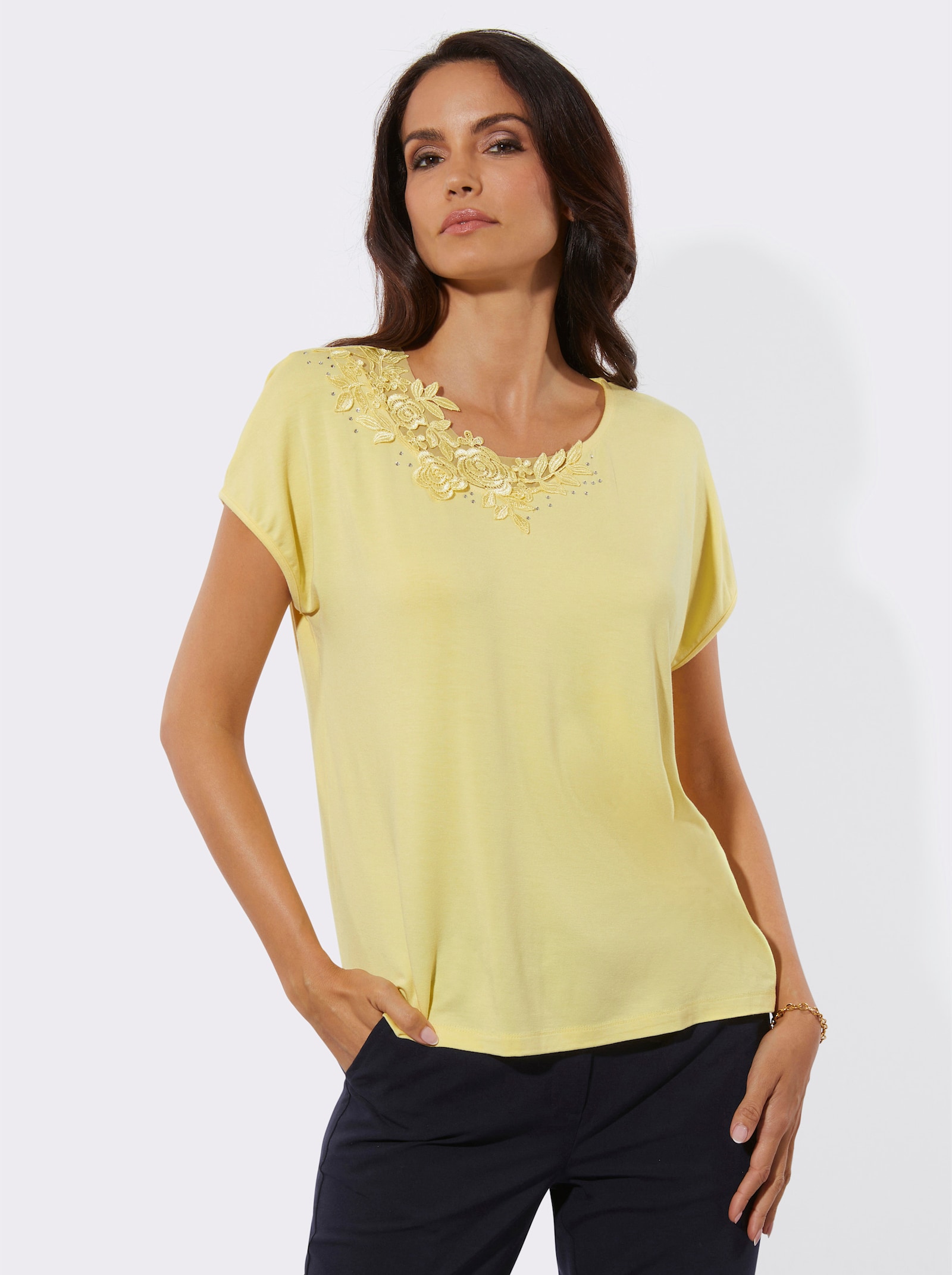 Shirt met korte mouwen en modal - citroen