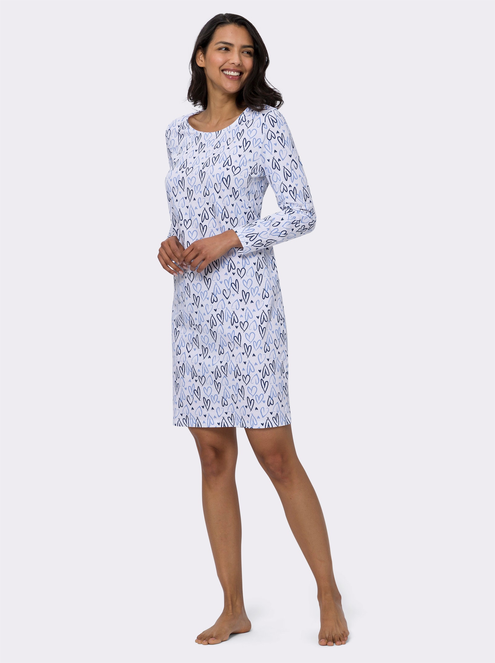 Nachthemd mit Herzchen-Dessin - weiss-bedruckt