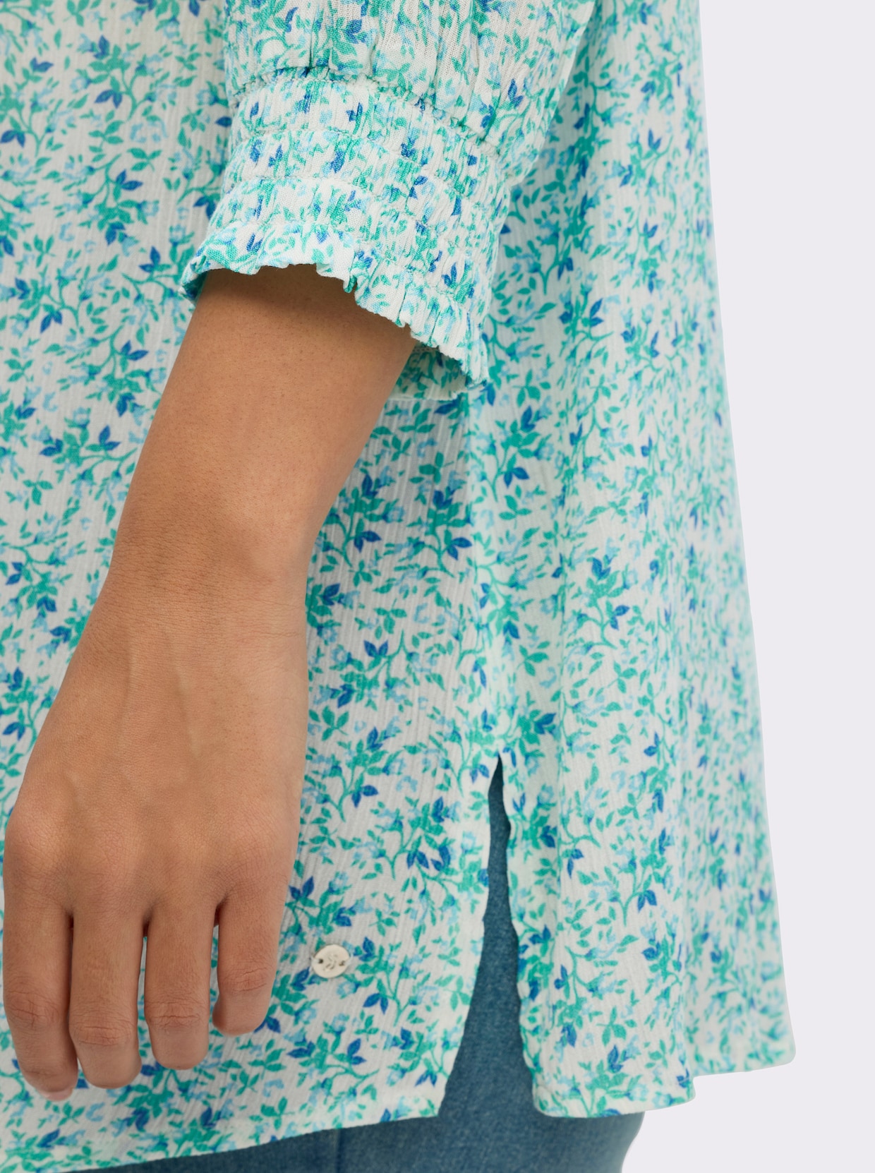 sheego Tuniek met 3/4-mouwen - ecru/blauwgroen bedrukt