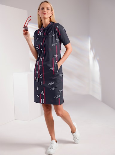 heine Sweatkleid - ecru-marine-bedruckt