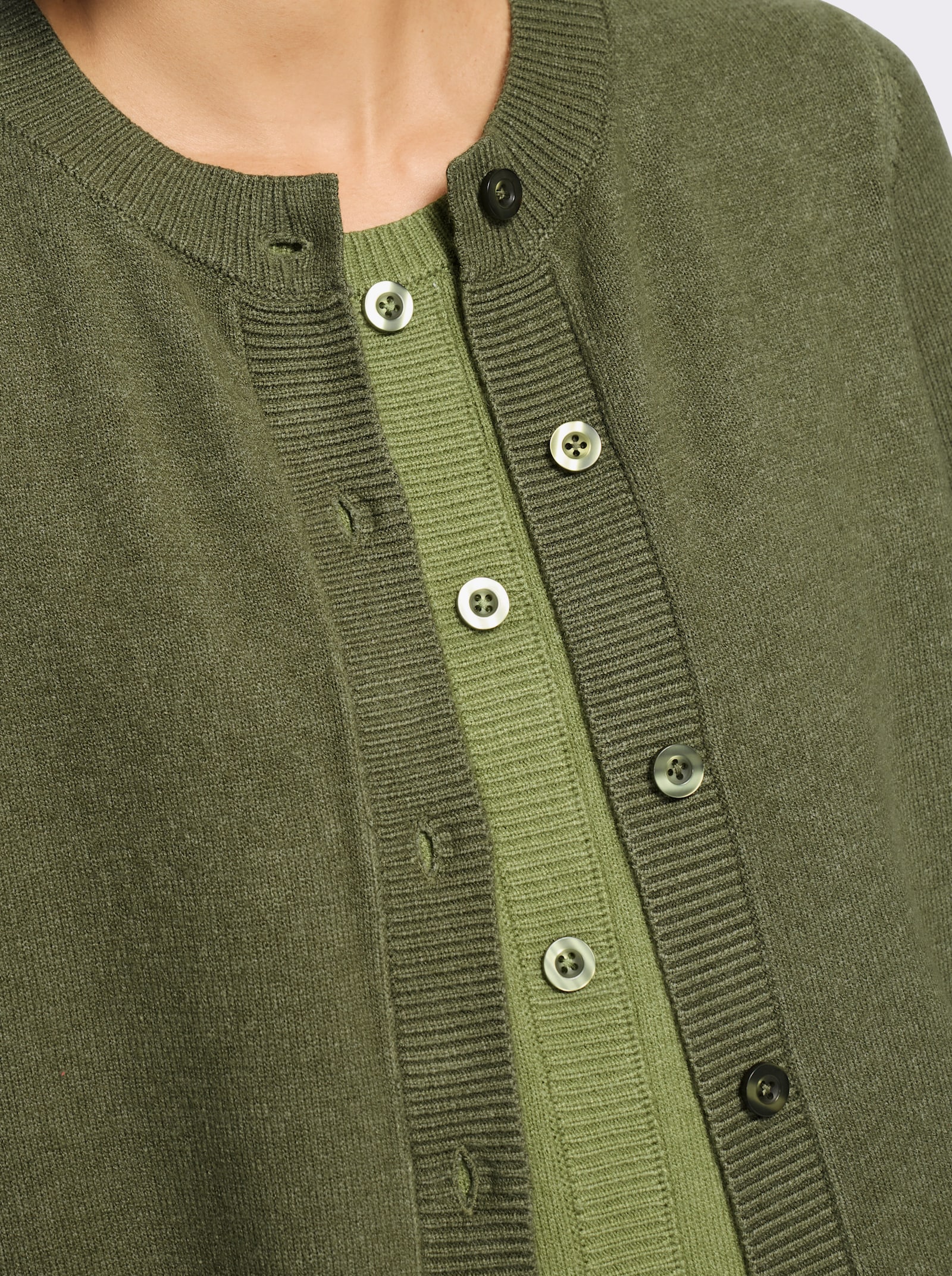 heine Strickjacke in 2-in-in-Optik - khaki-schilf-meliert