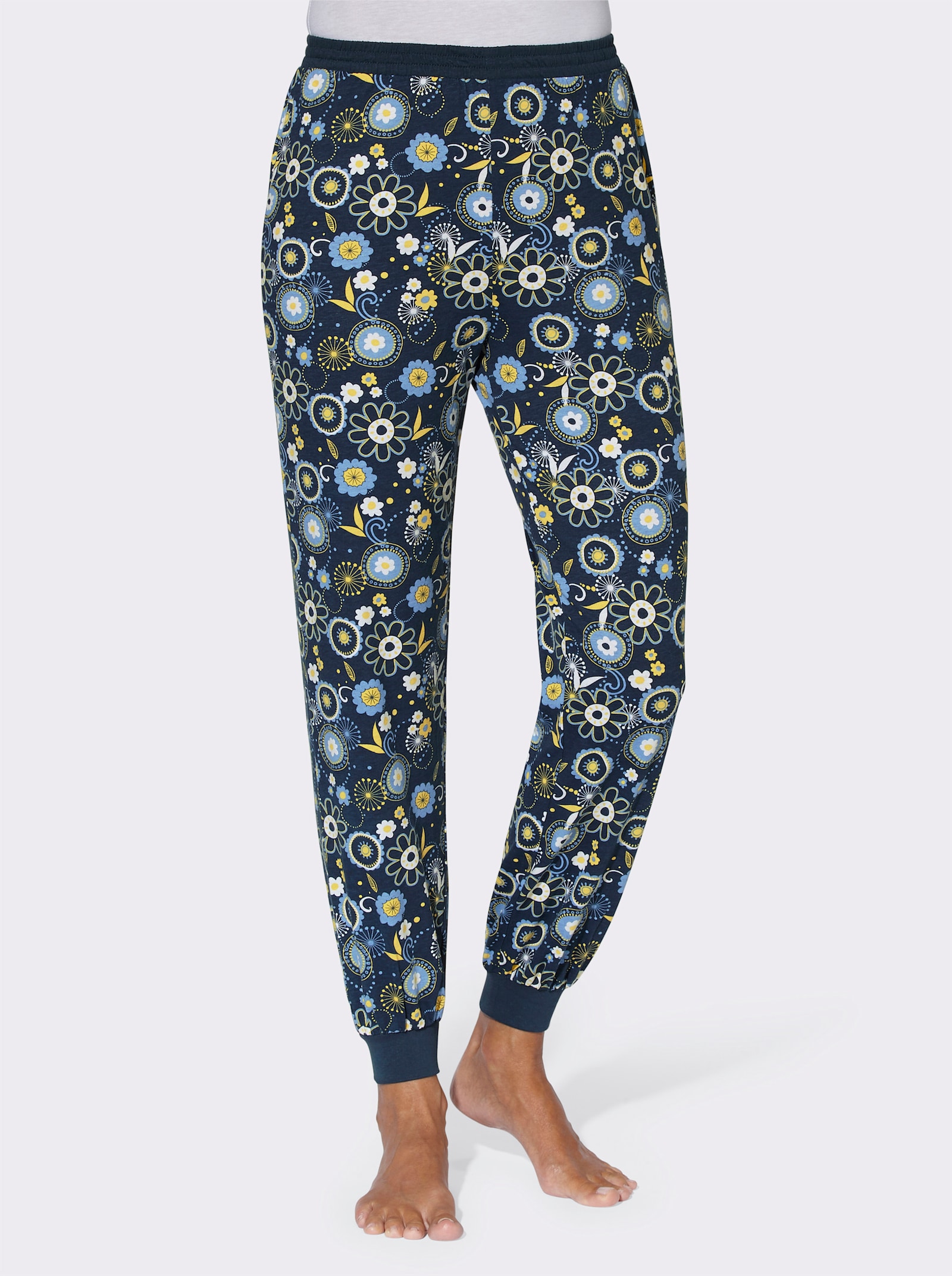 Pyjamabroek met ribboordjes - donkerblauw geprint