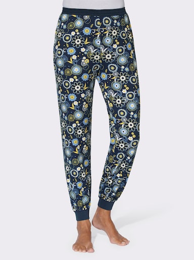 Schlafanzughose mit Ripp-Bündchen - dunkelblau-bedruckt