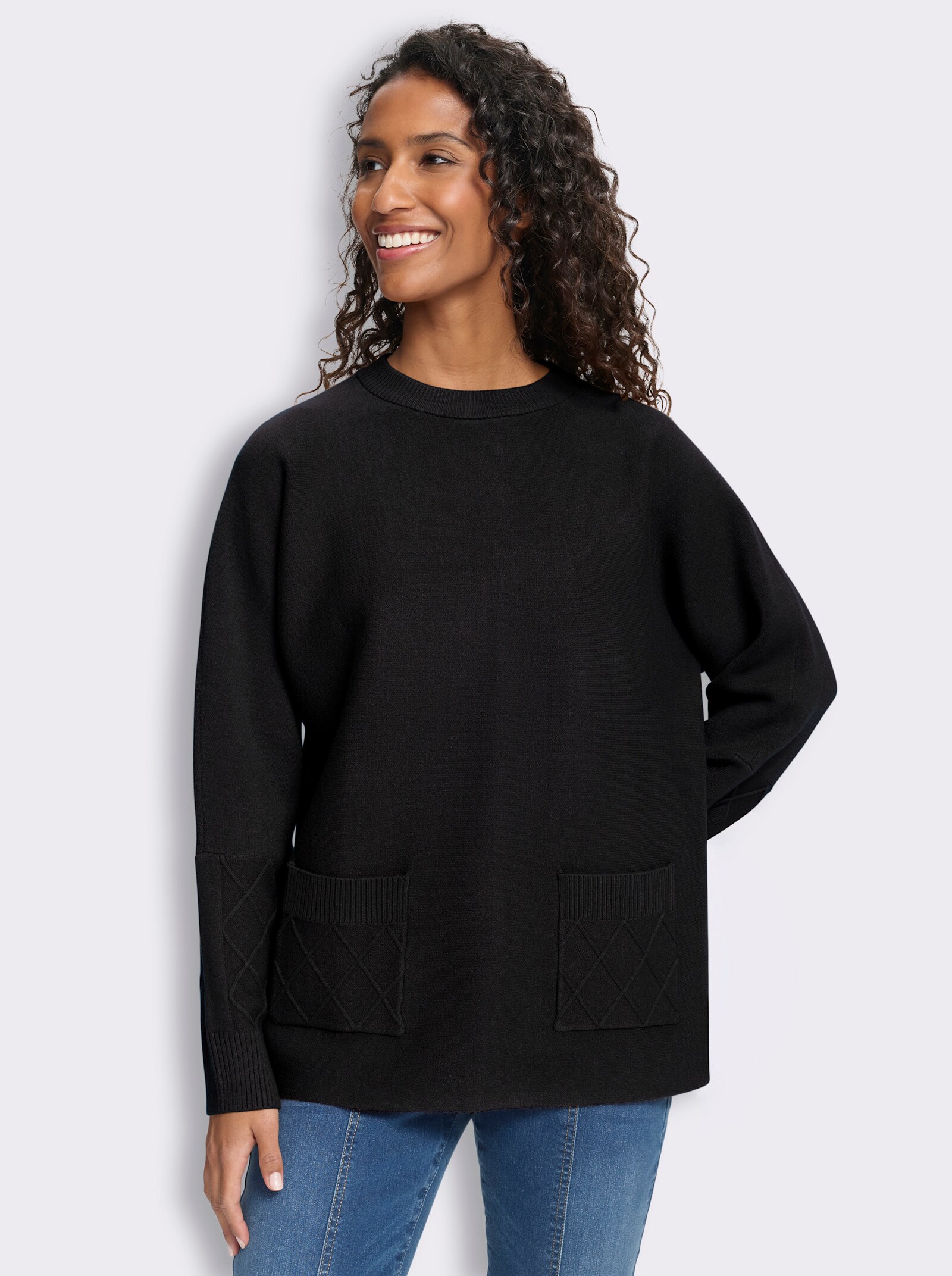heine Feinstrickpullover mit Taschen - schwarz