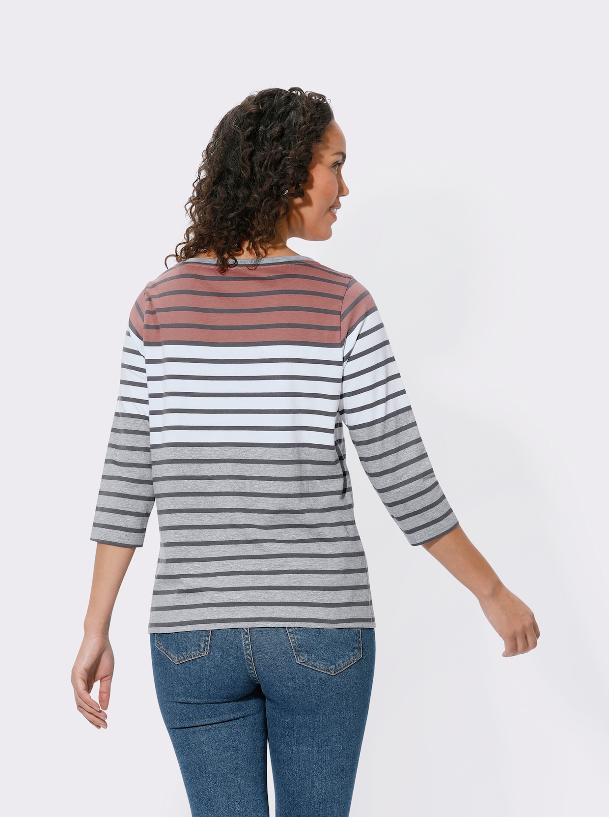 T-shirt rayé - bois de rose-gris à rayures fines