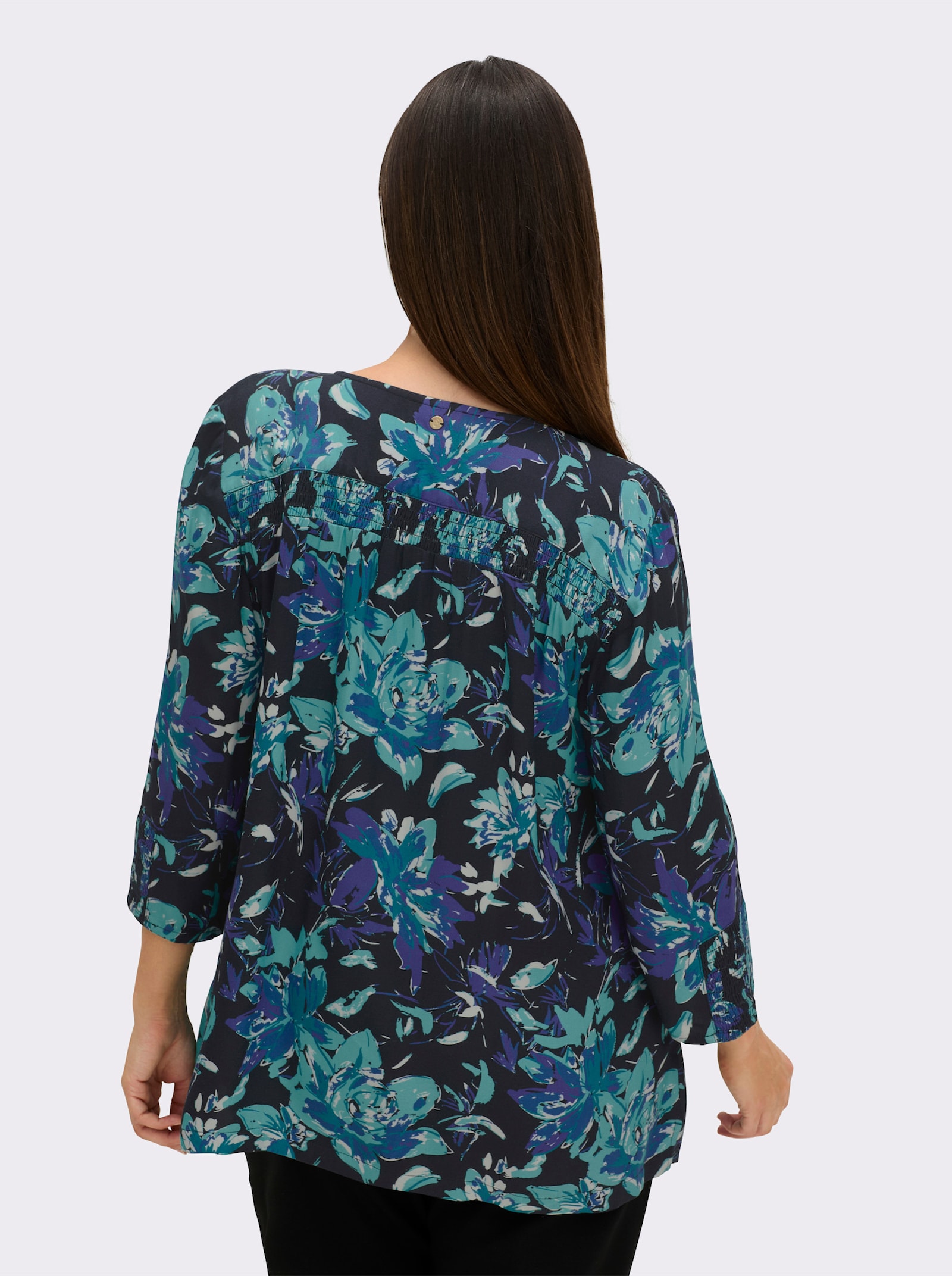 sheego Tunika in A-Form, mit Smokdetails - tiefblau-bedruckt