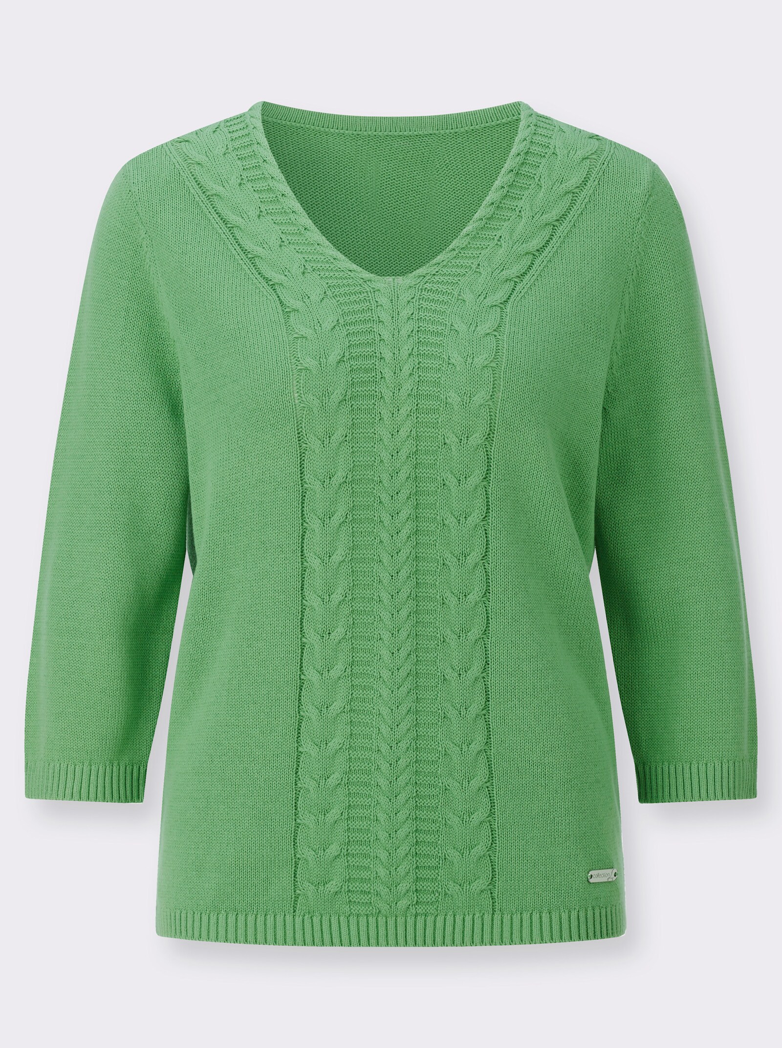 V-Ausschnitt-Pullover mit Rippbündchen - apfel