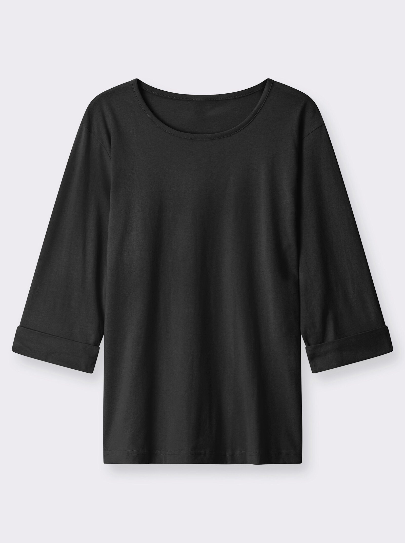 Rundhalsshirt mit 3/4-langen Ärmeln - schwarz