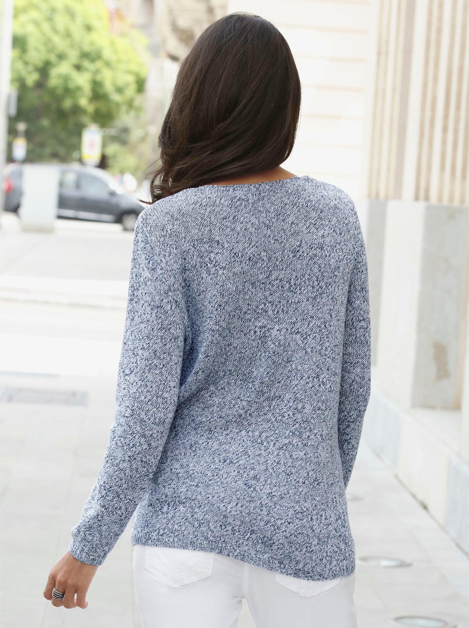 Strickpullover aus Melangegarn - blau-meliert