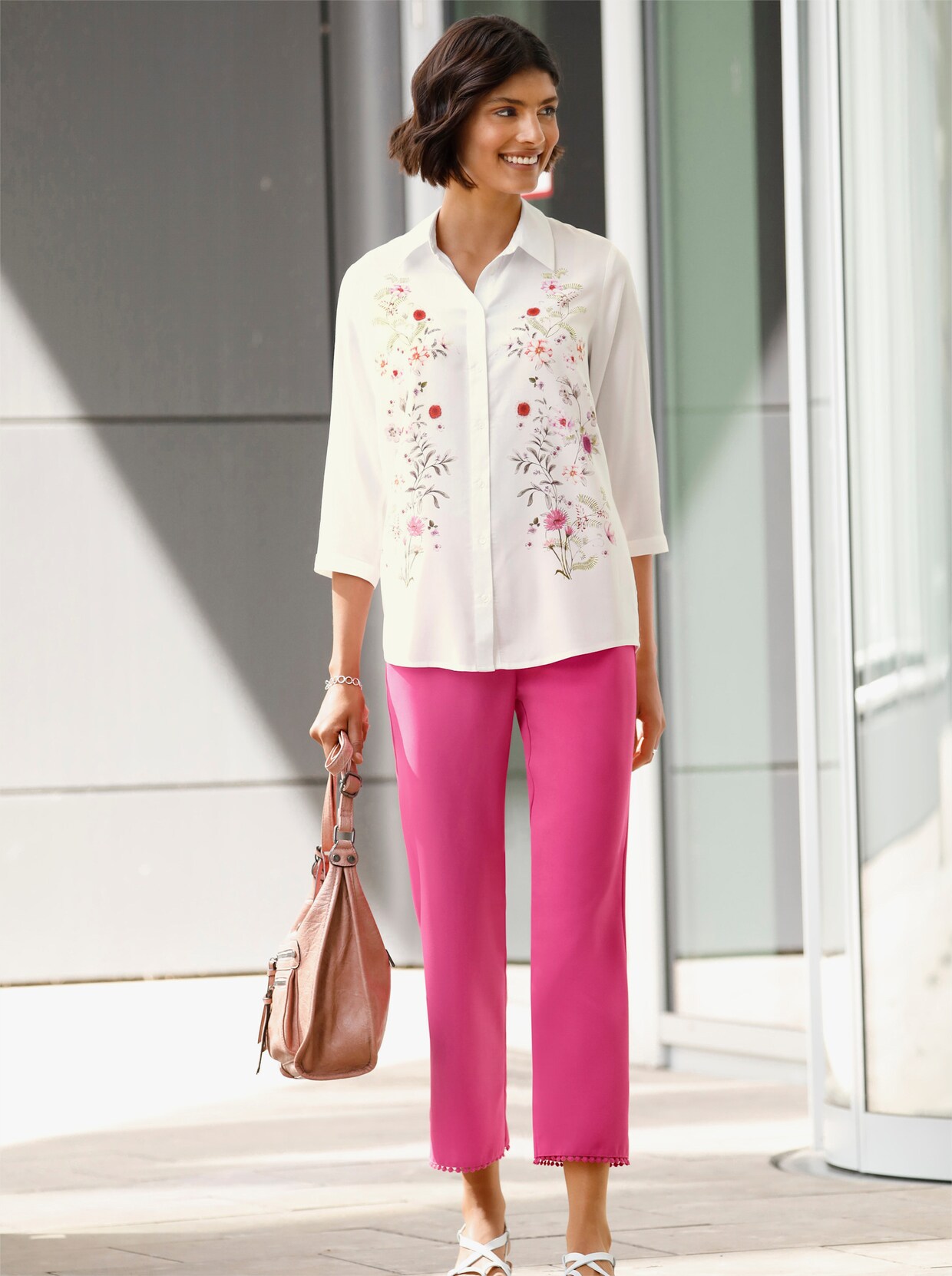 Blouse - ecru/fuchsia