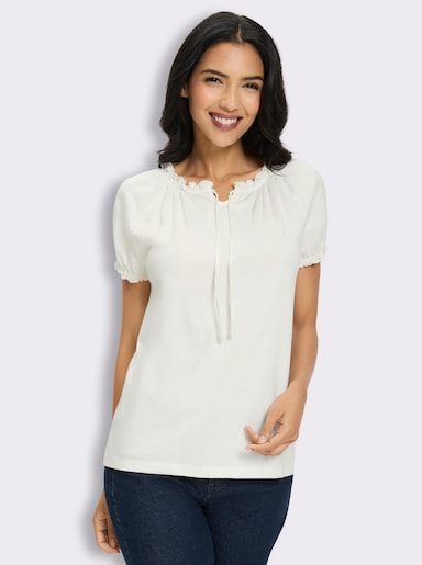 Trachtenshirt mit Rüschen und Bindeband - ecru