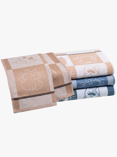 Frottiertücher - weiß-taubenblau-bedruckt + weiß-beige-bedruckt