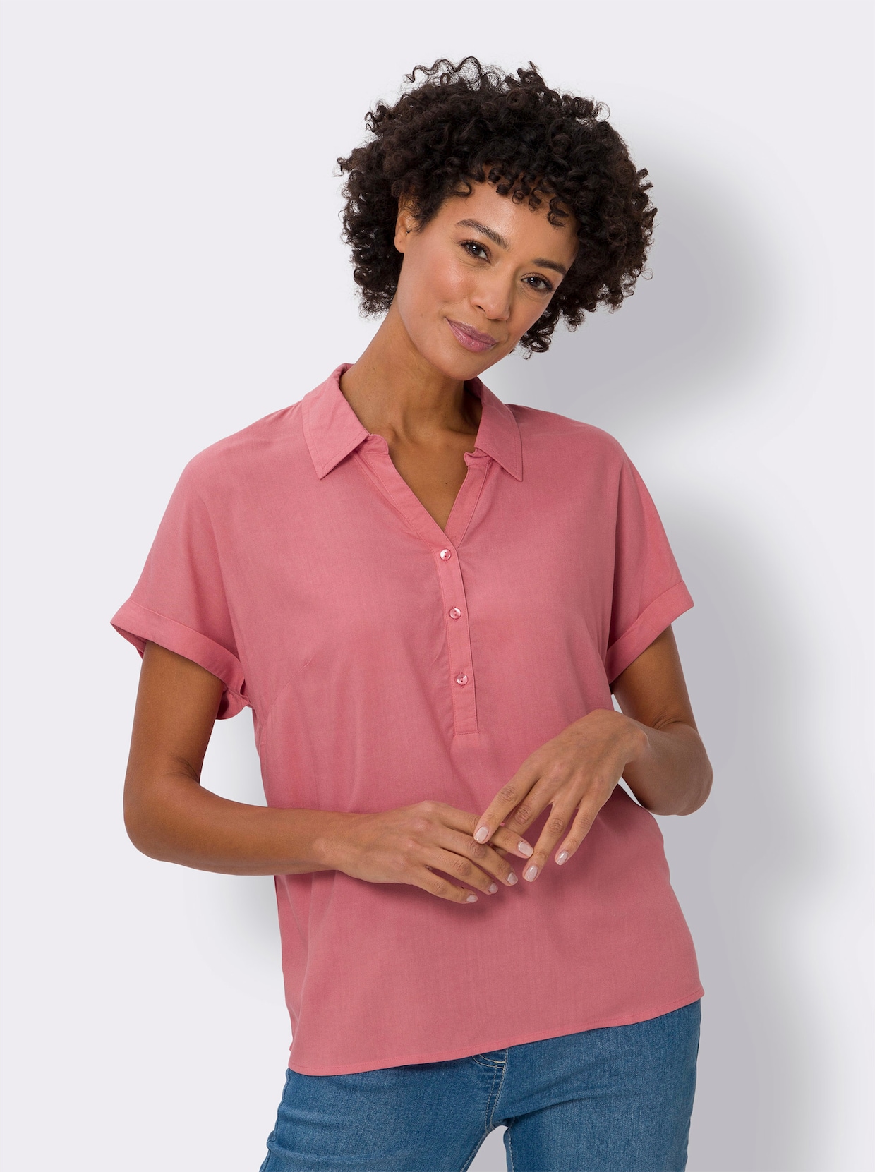 Blouse m. korte mouwen - flamingo