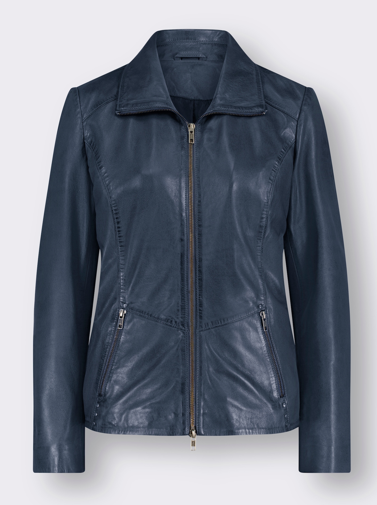 Mainpol Lederjacke mit Ziernieten, aus Lammnappa - rauchblau