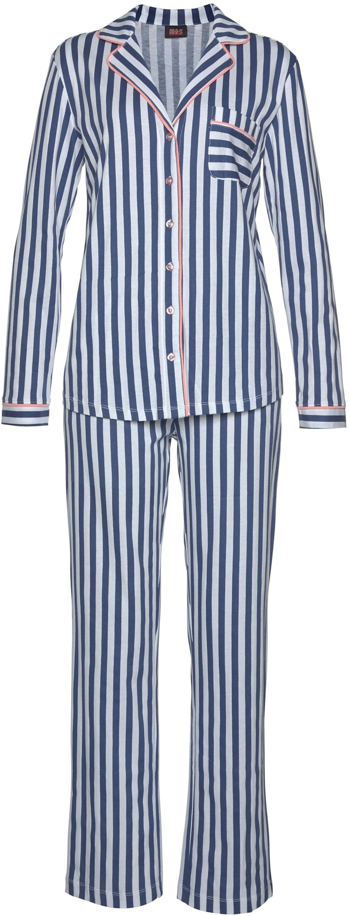 Pyjama,3Pcs günstig Kaufen-Pyjama in dunkelblau-weiß-gestreift von H.I.S. Pyjama in dunkelblau-weiß-gestreift von H.I.S <![CDATA[Klassischer H.I.S. Pyjama im Streifenmuster. Hemd mit klassischem Reverskragen und aufgesetzter Brusttasche. Kontrastpaspel an Manschetten, Bru