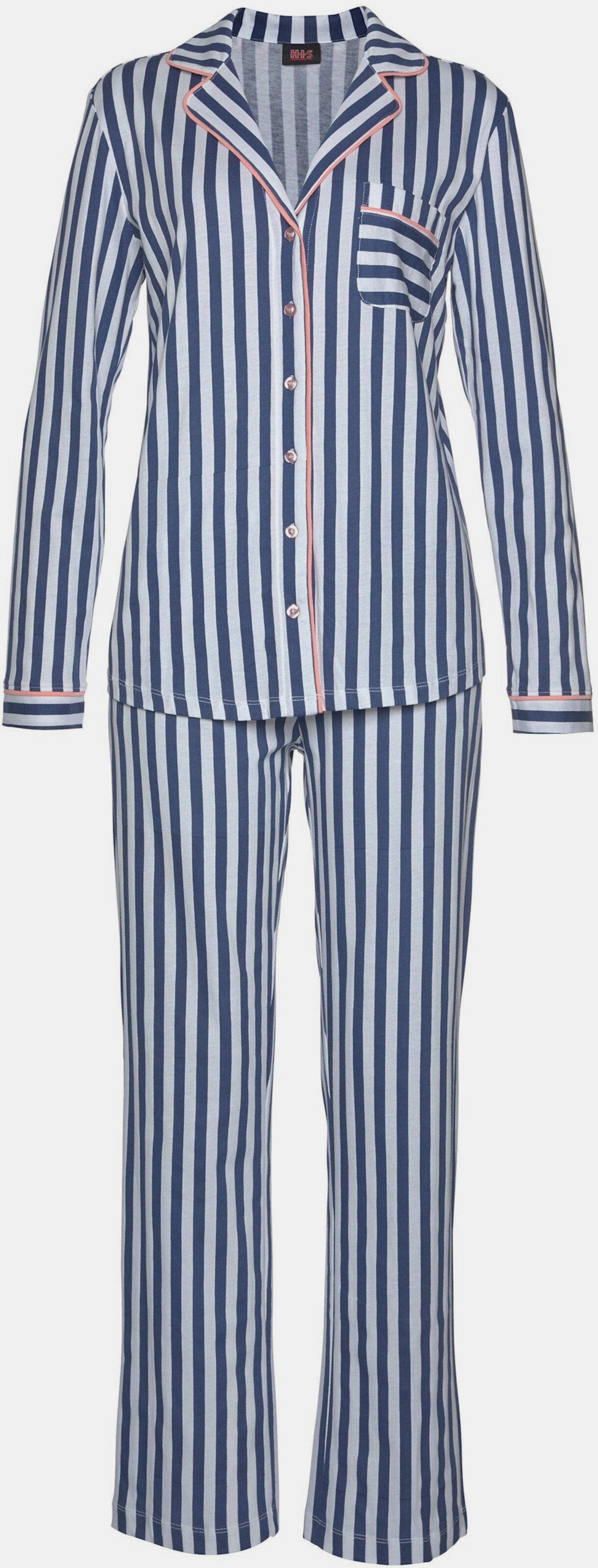 H.I.S Pyjama - dunkelblau-weiß-gestreift