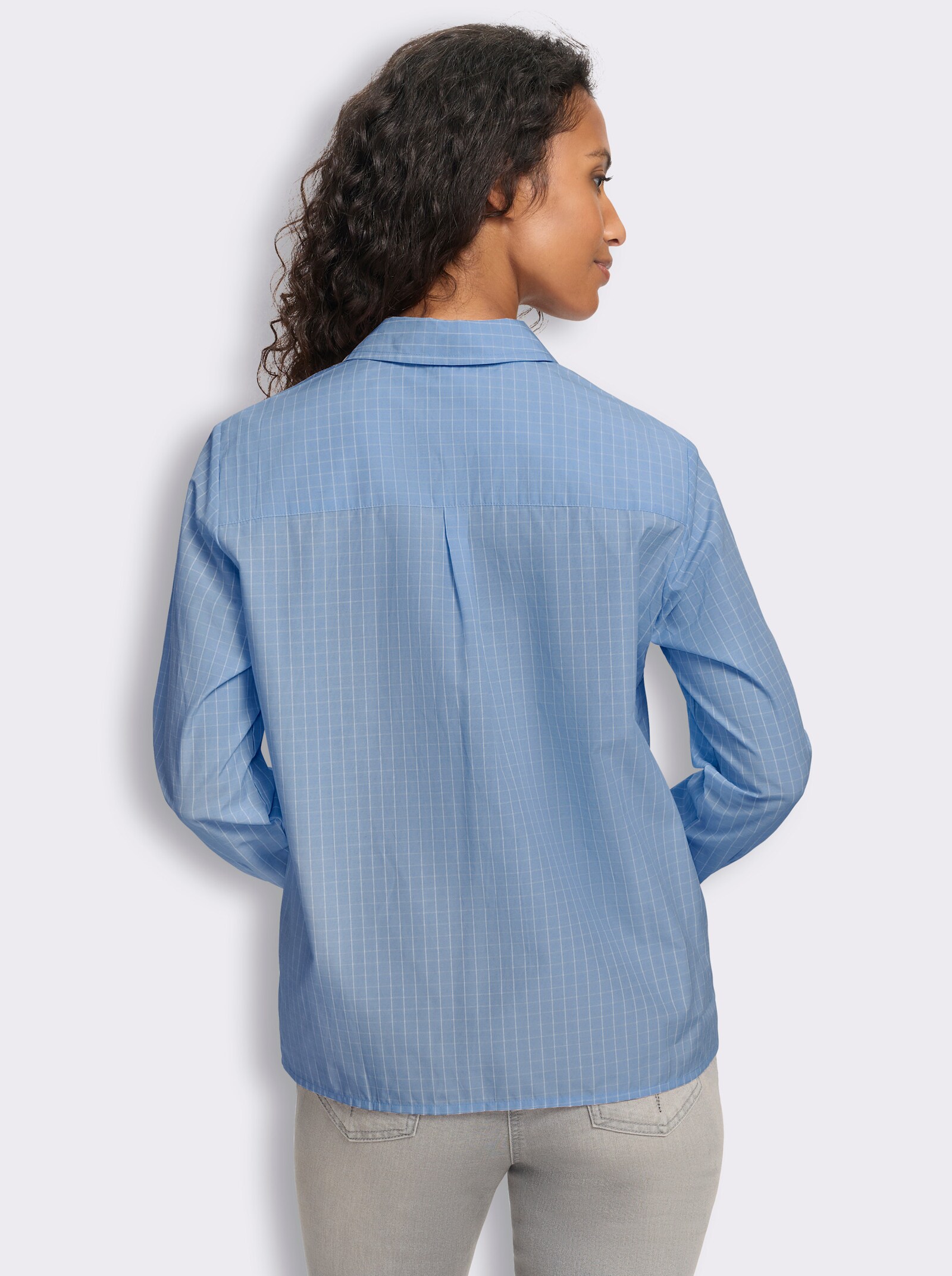 heine Karobluse mit V-Ausschnitt - bleu-ecru-kariert