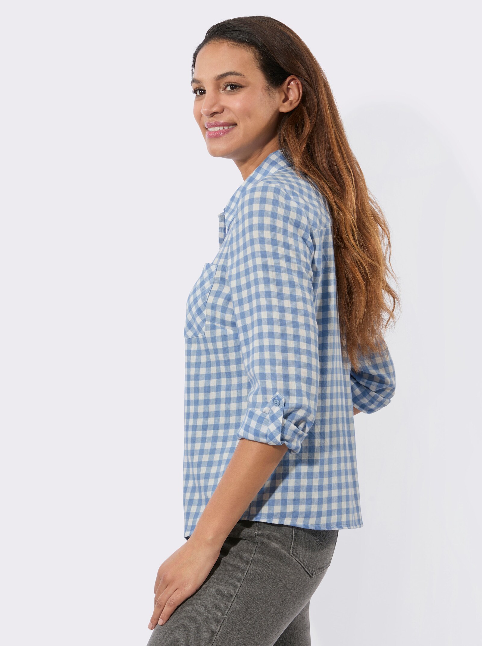 Flanellbluse im Karo-Dessin - bleu-ecru-kariert