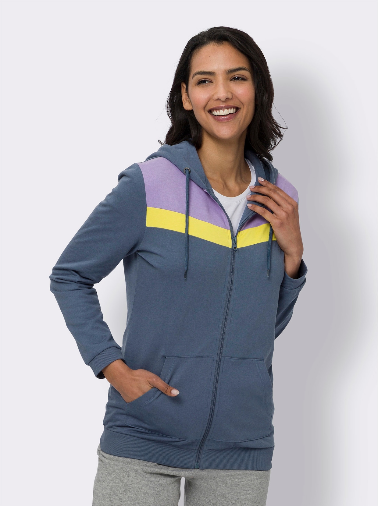 Sweatjack met capuchon - rookblauw