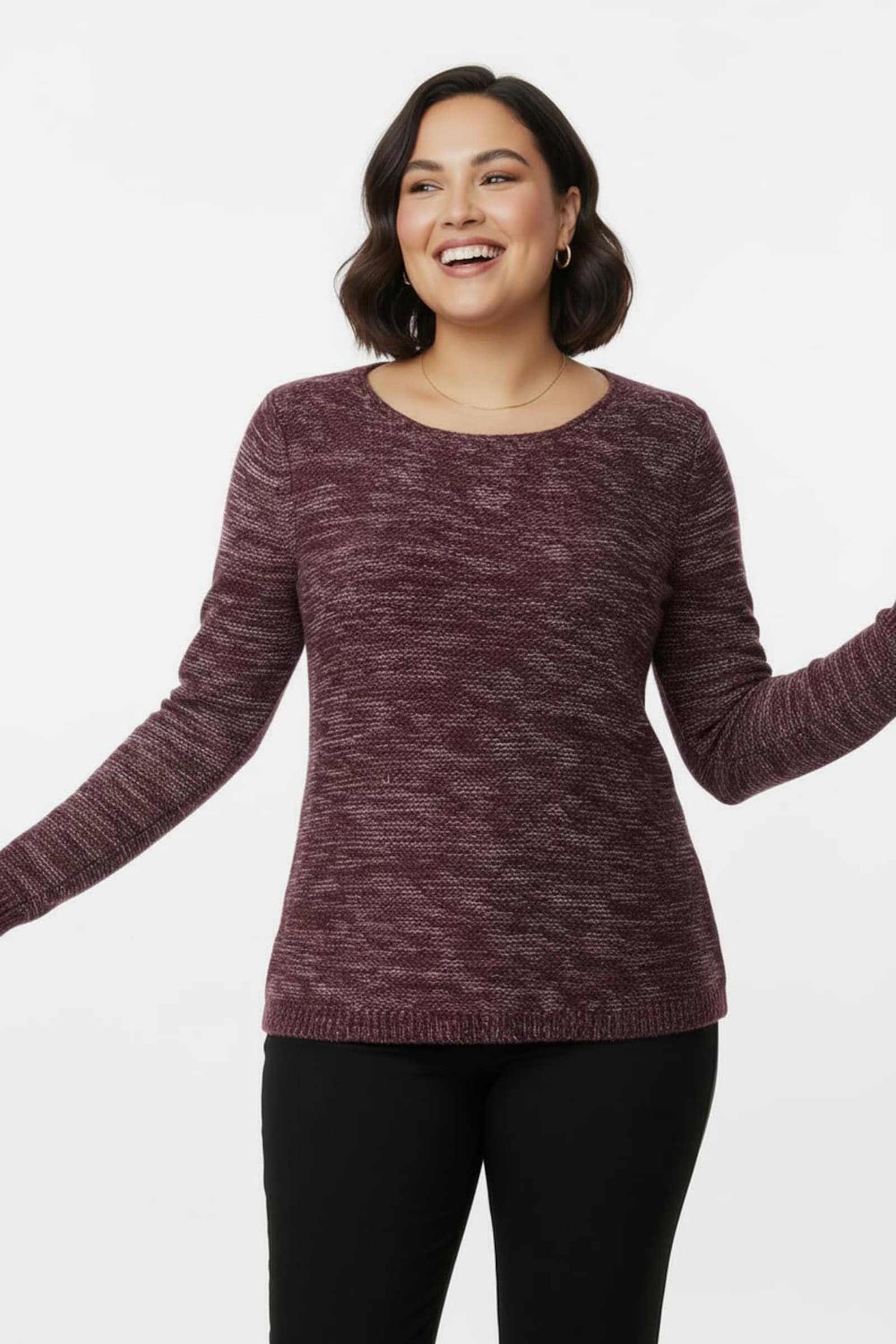 Rundhalspullover aus Melange-Strick - bordeaux-meliert