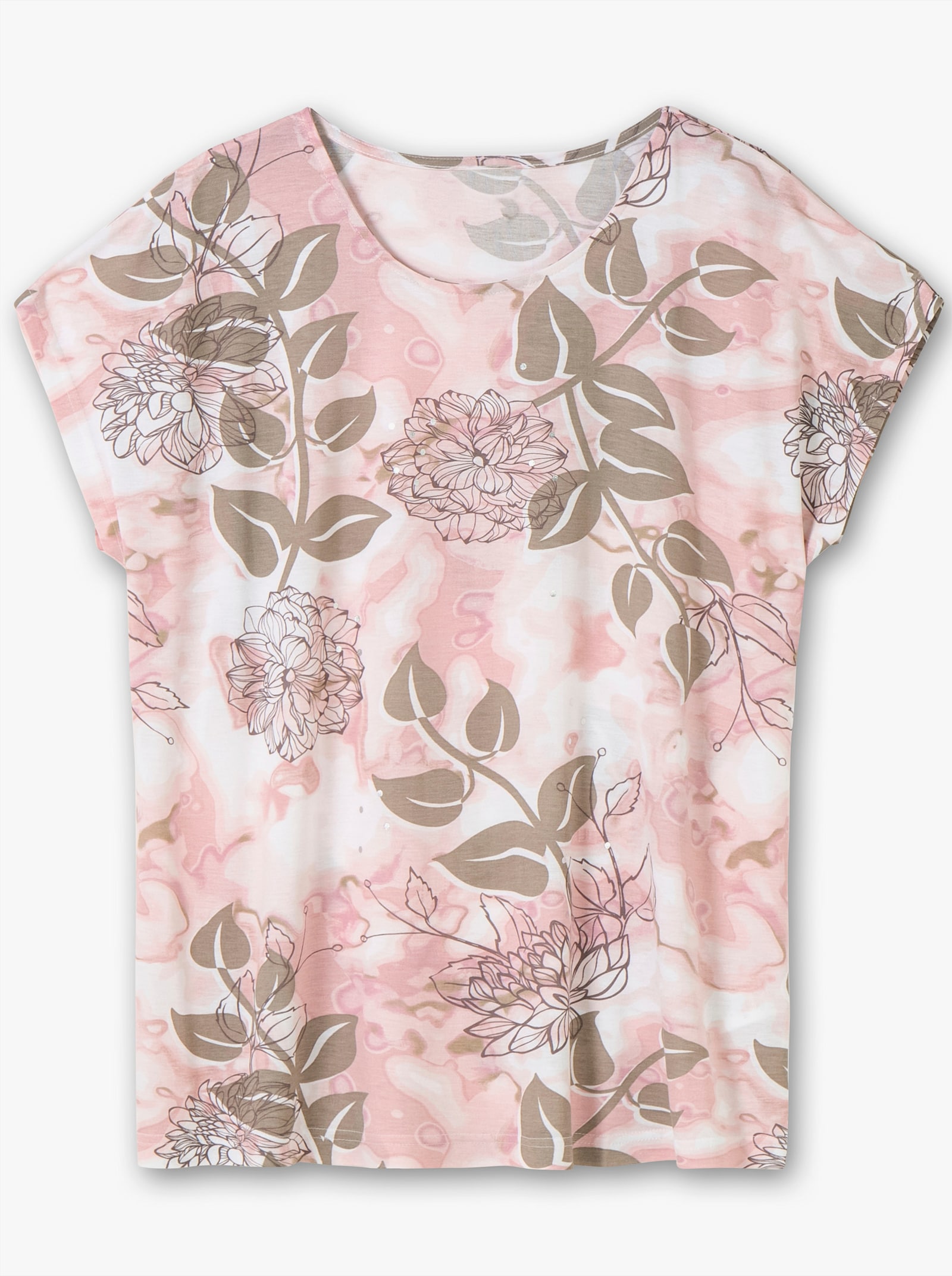 Rundhalsshirt mit Foliendruck, Viskose - weiß-hortensie-bedruckt