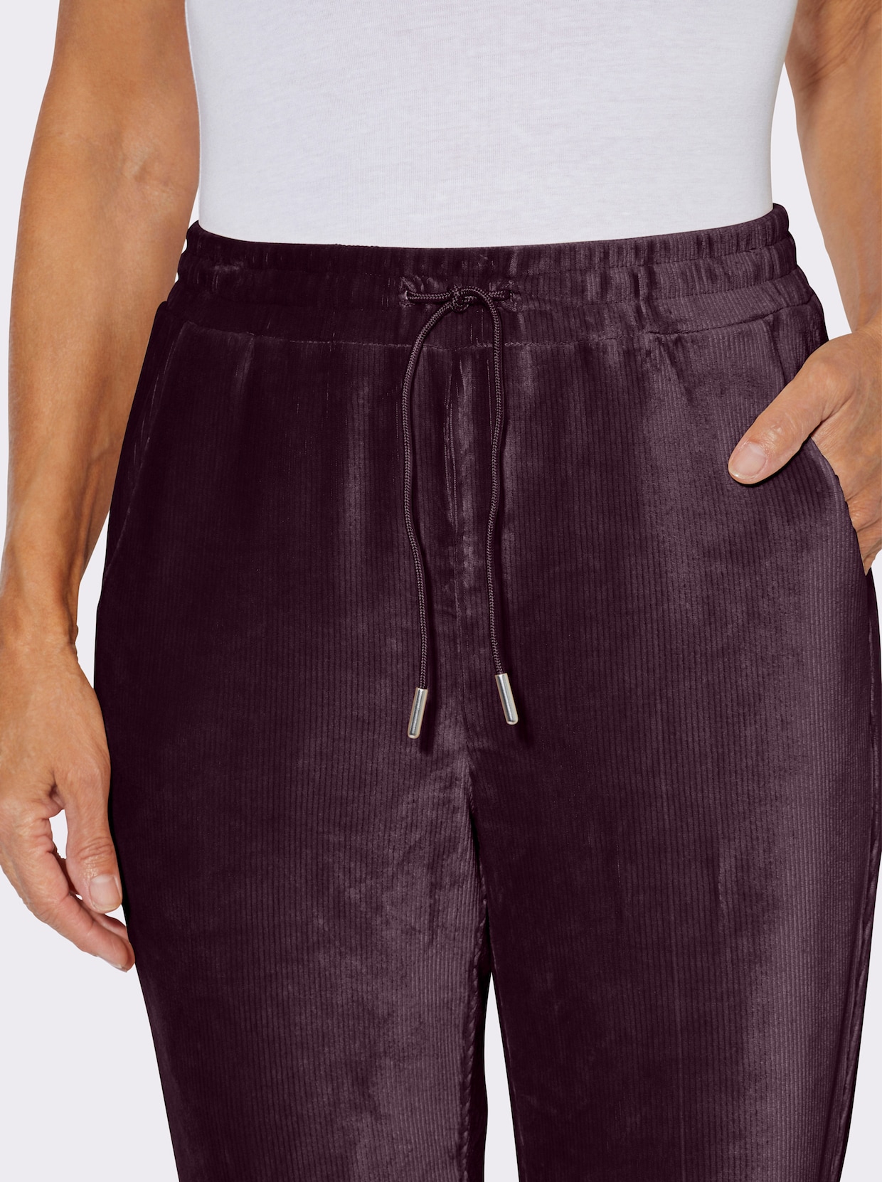 Schlupfhose in Cord-Qualität, pflegeleicht - aubergine