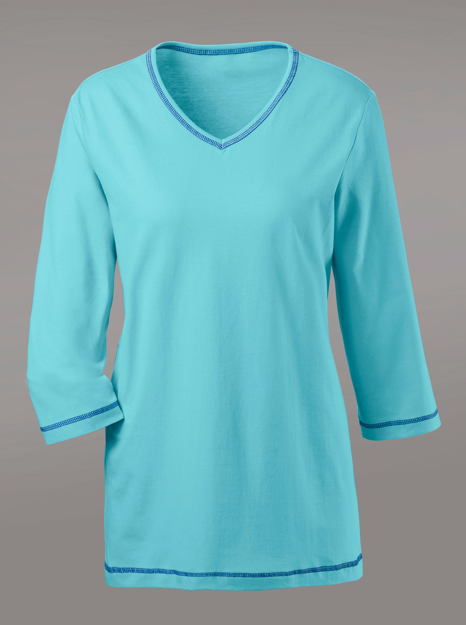 Pyžamové tričko s kontrastnými ozdobnými švami - tyrkysová