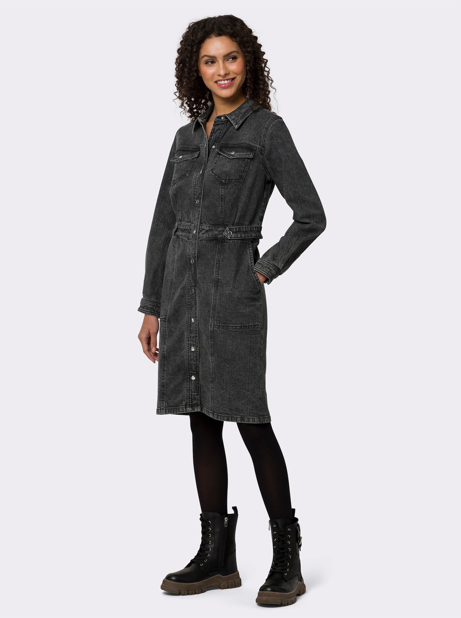 heine Jeanskleid mit Brusttaschen - anthrazit-grey-denim