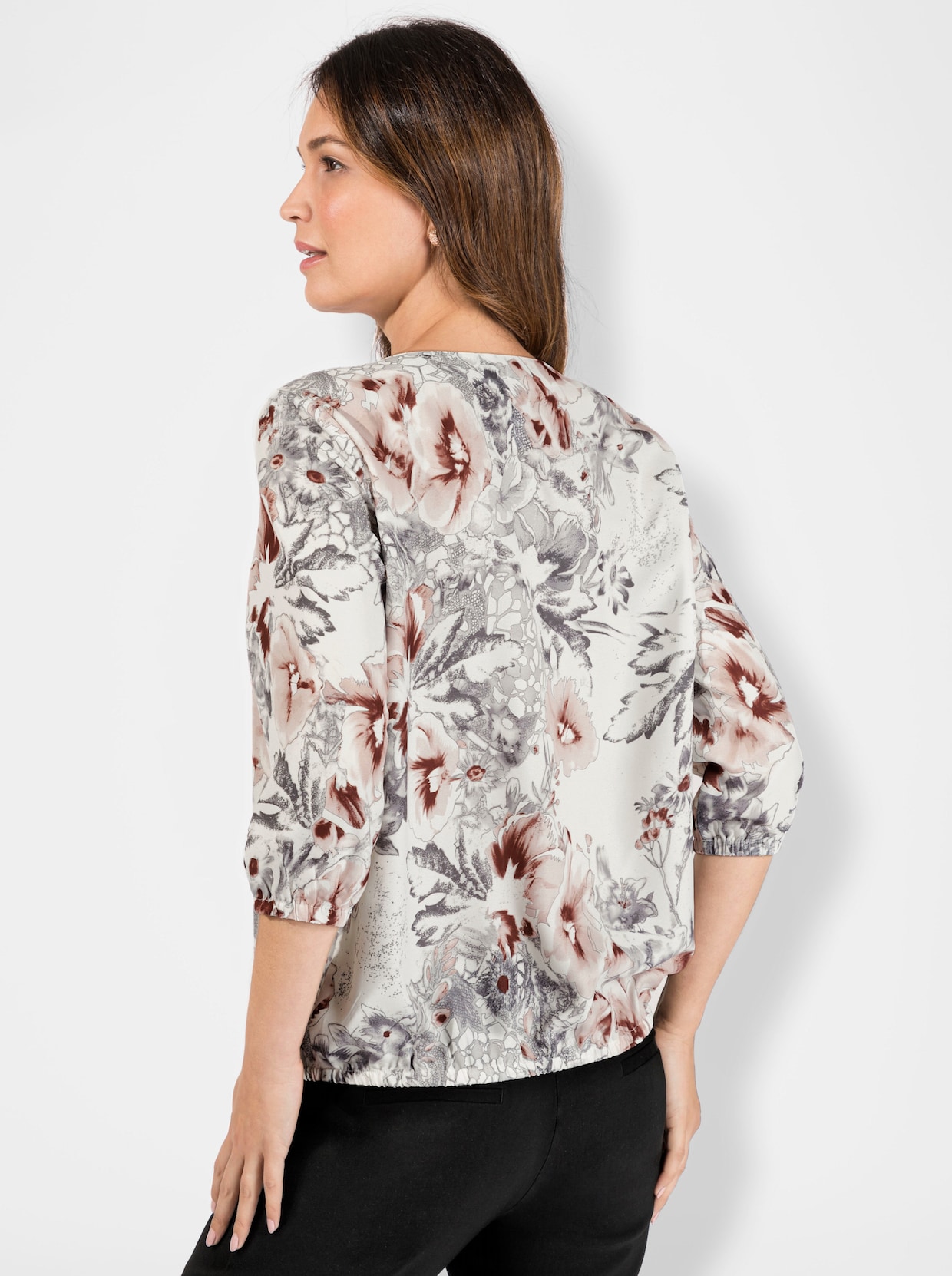 Comfortabele blouse - poudre/antraciet bedrukt