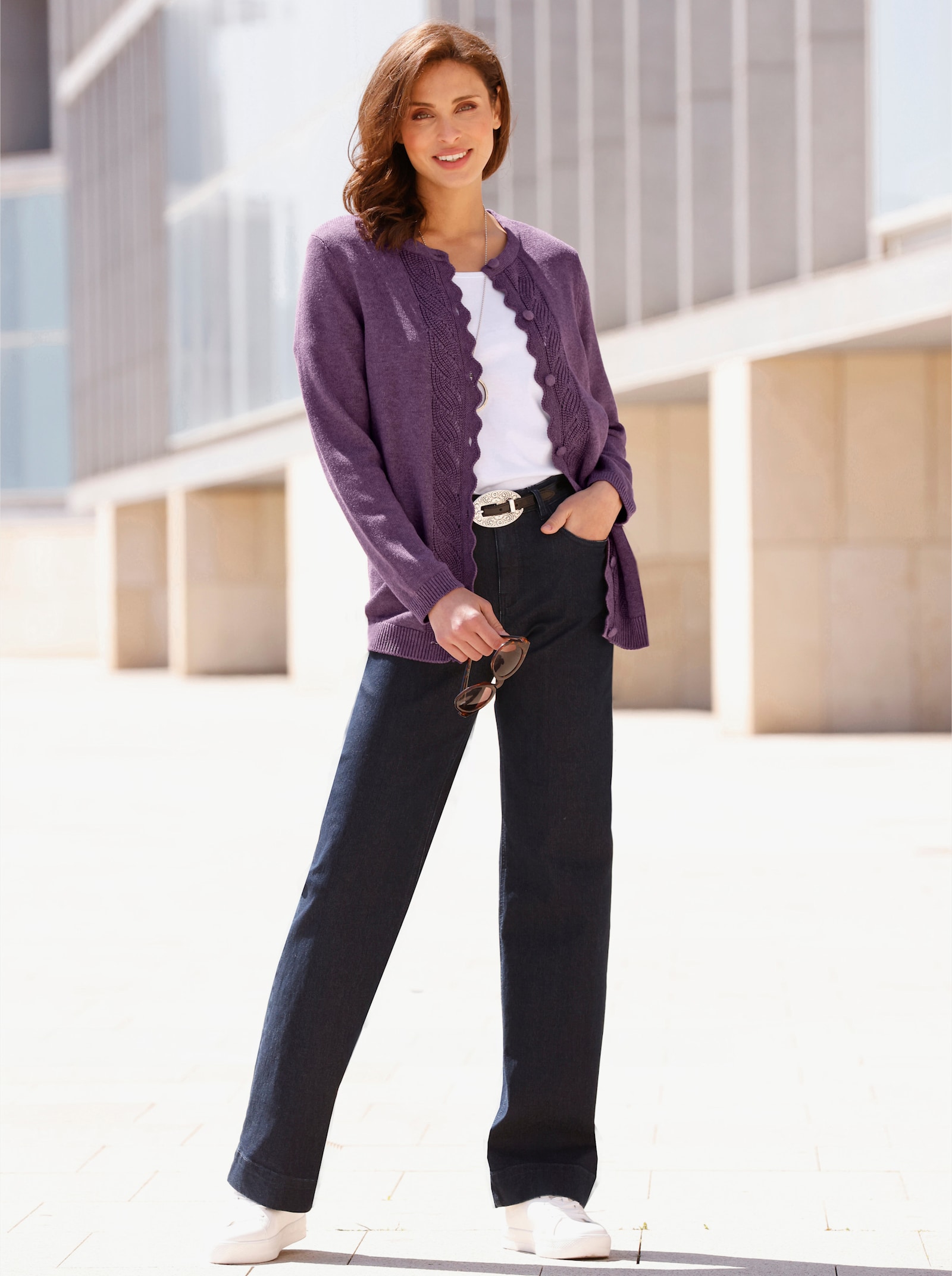 Vest met geschulpte knoopsluiting - druif gemêleerd