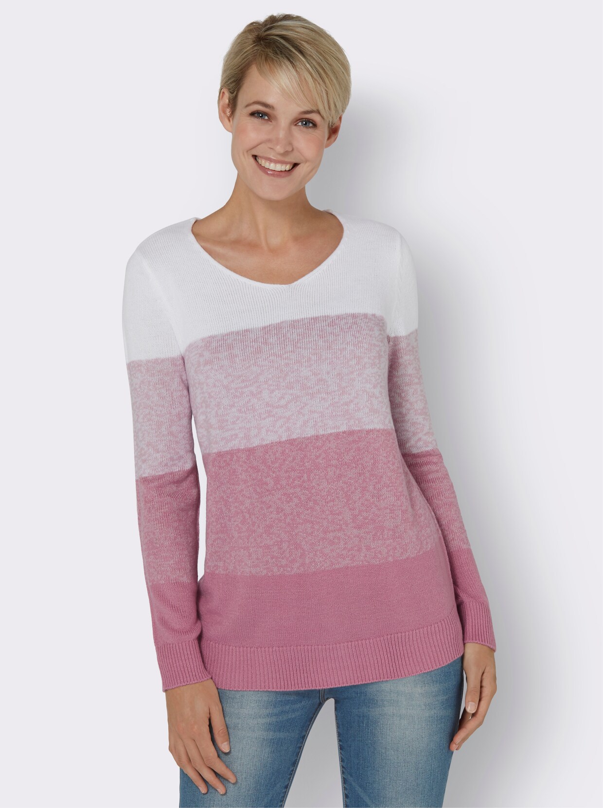 Pullover met V-hals - roze gestreept