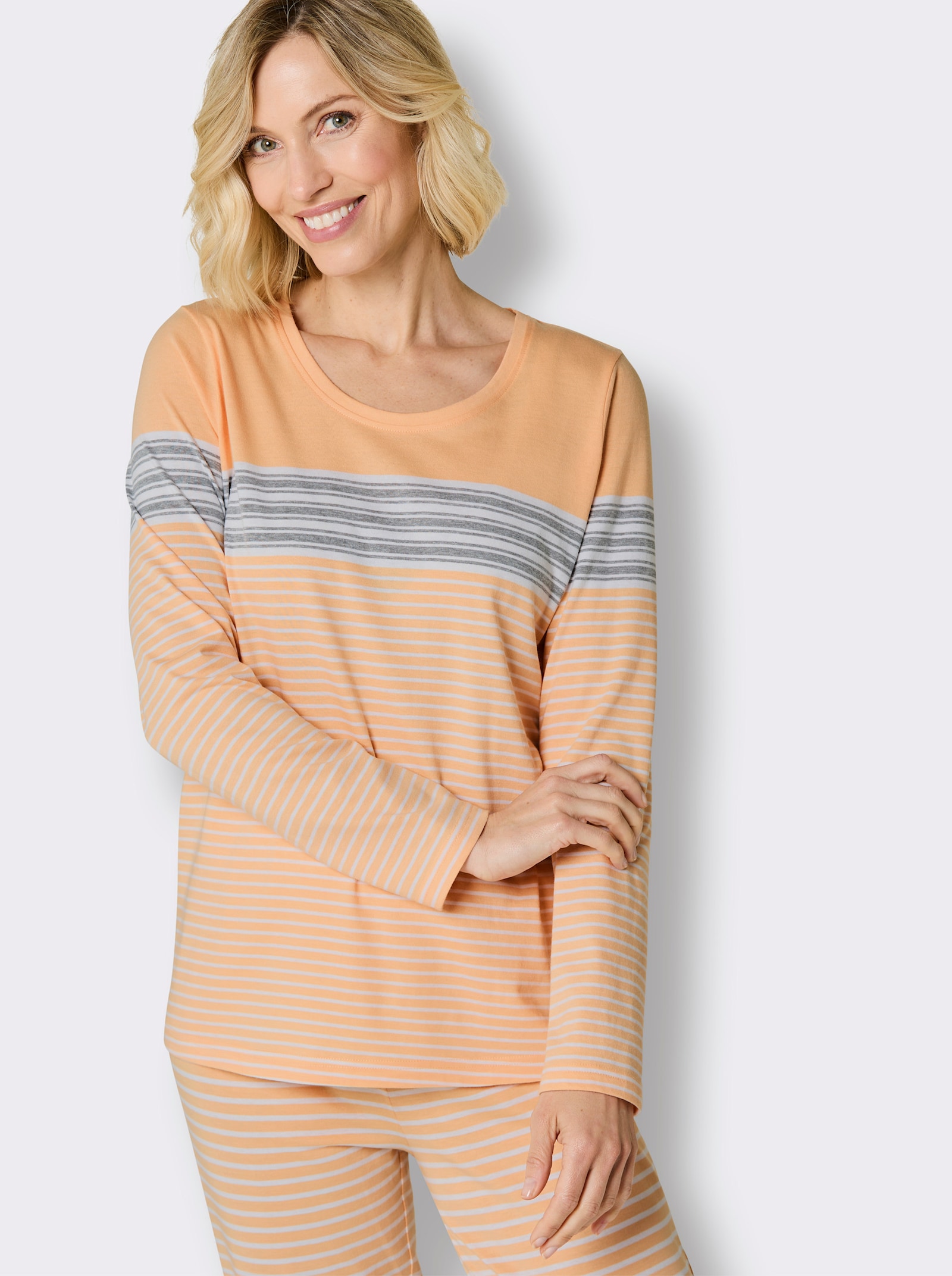 wäschepur Schlafshirt mit Ringelmuster - apricot-weiß-geringelt