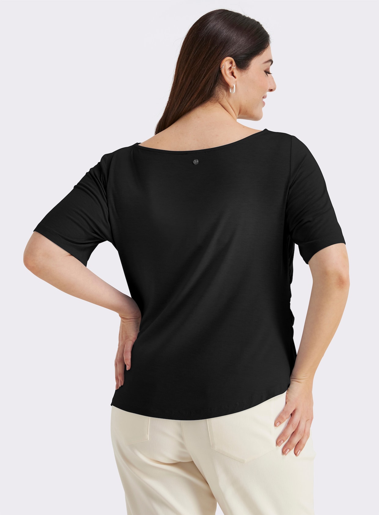 sheego Shirt mit Drapierungen in der Taille - schwarz