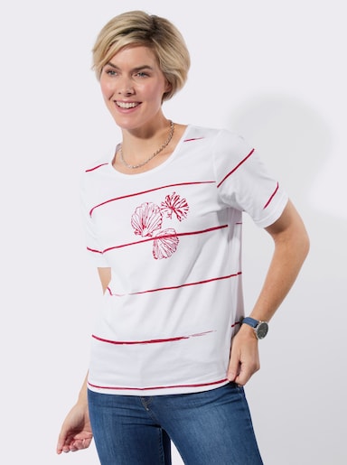 Kurzarmshirt - weiß-rot-bedruckt