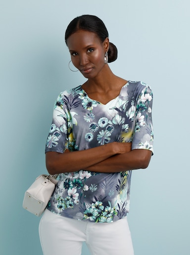 Shirt mit Wellenkante - ecru-mint-bedruckt
