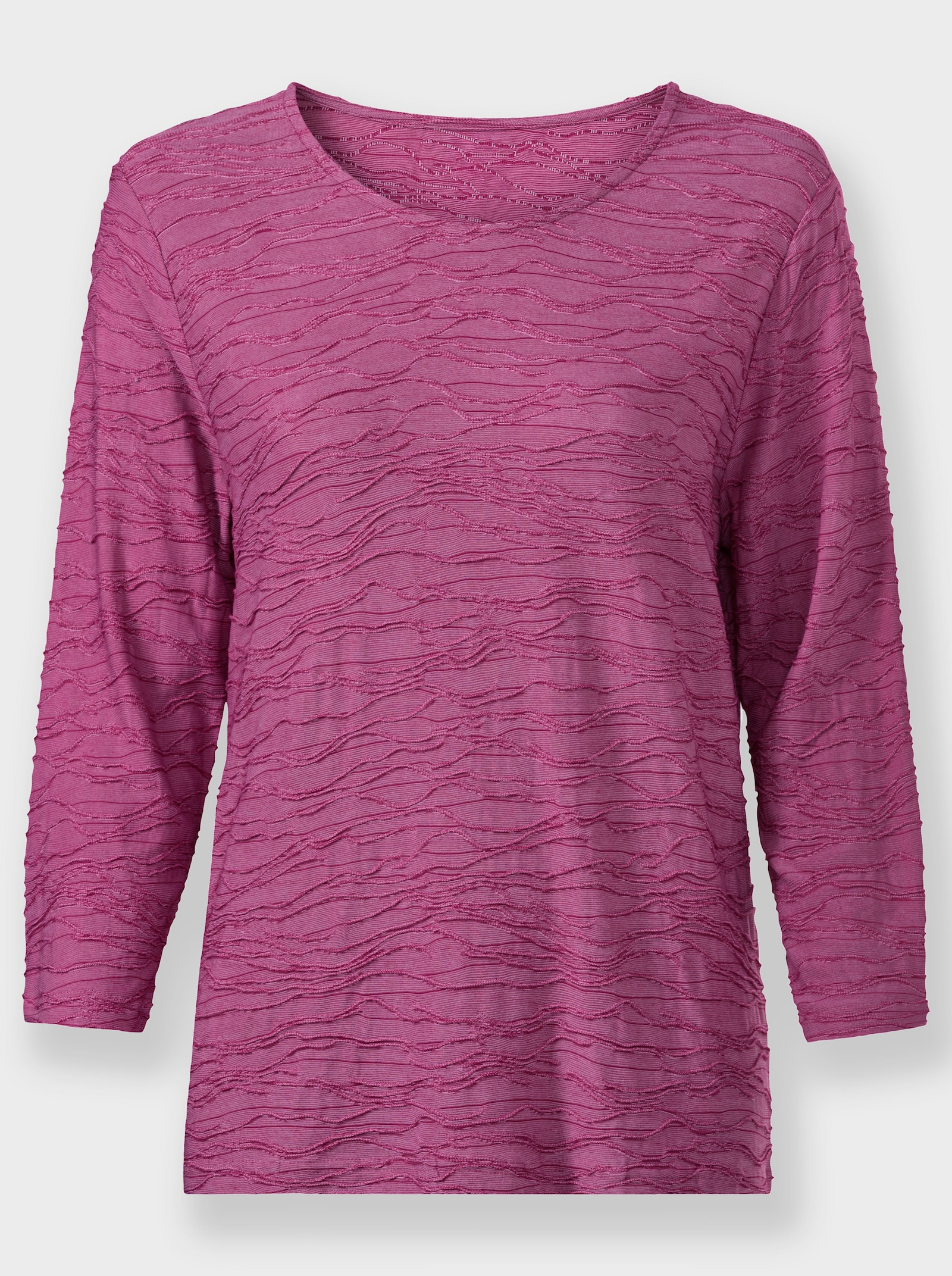 3/4-Arm-Shirt mit Wellen-Dessin - magenta-meliert