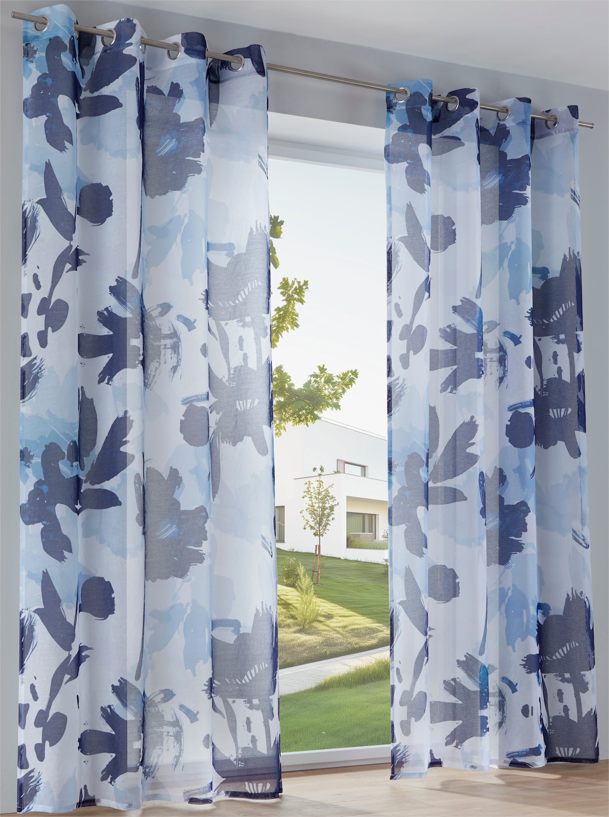 heine home Decoratieve vitrage - wit/blauw