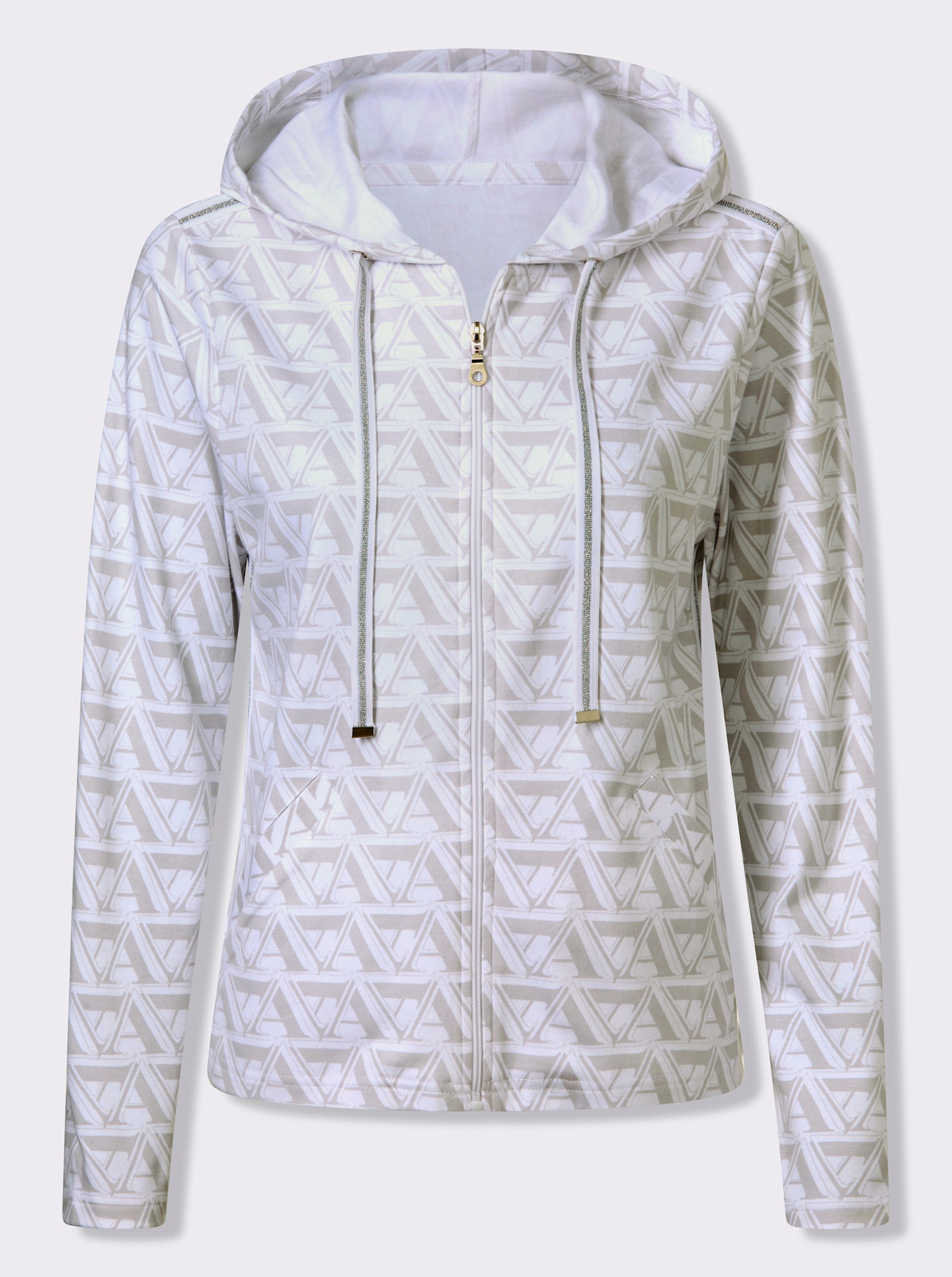 Mikina, strieborné galónové pruhy - Bielo-svetlosivá potlač