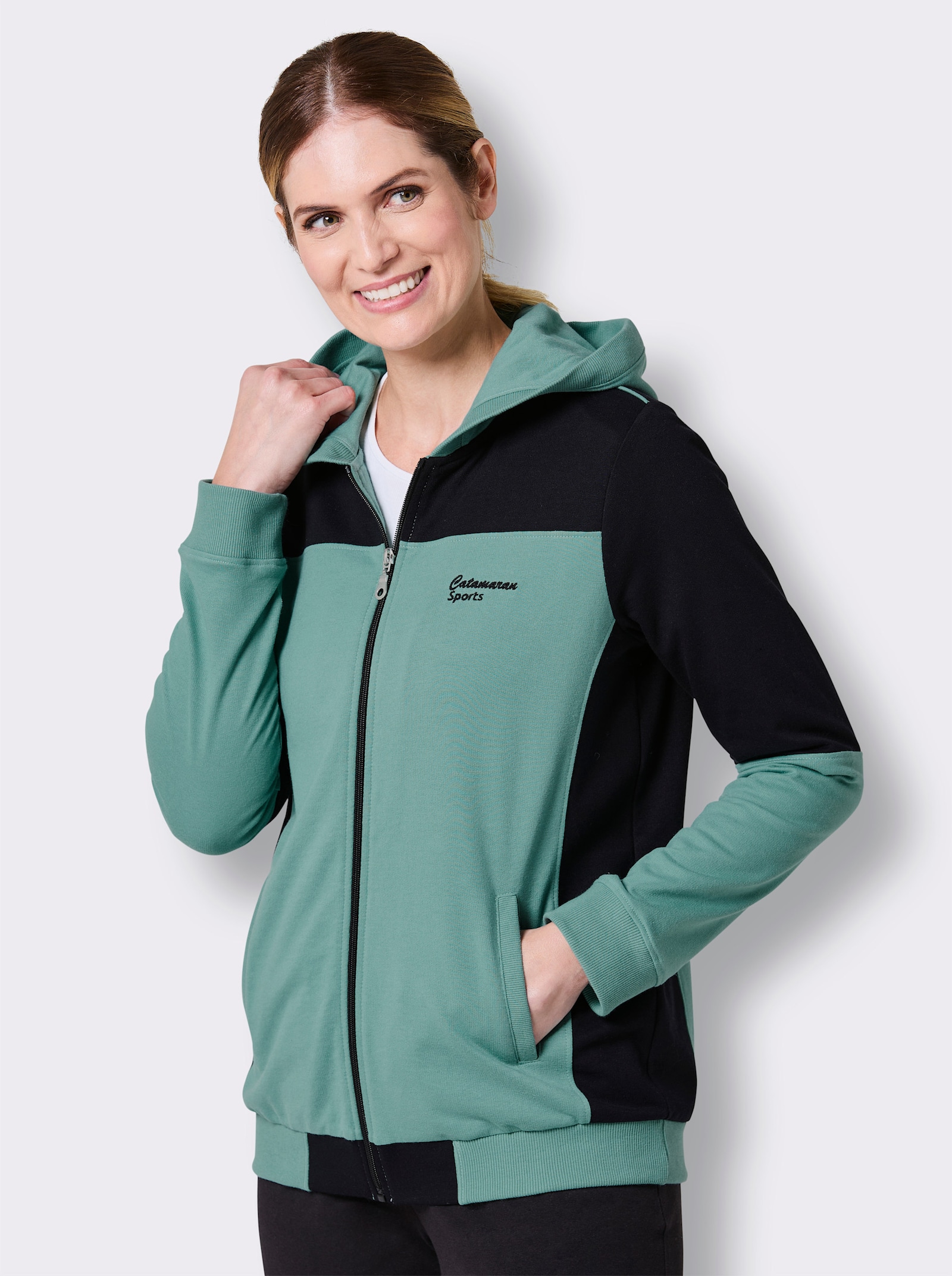 Catamaran Sports Sweatjacke im Colour-Blocking - salbei-schwarz
