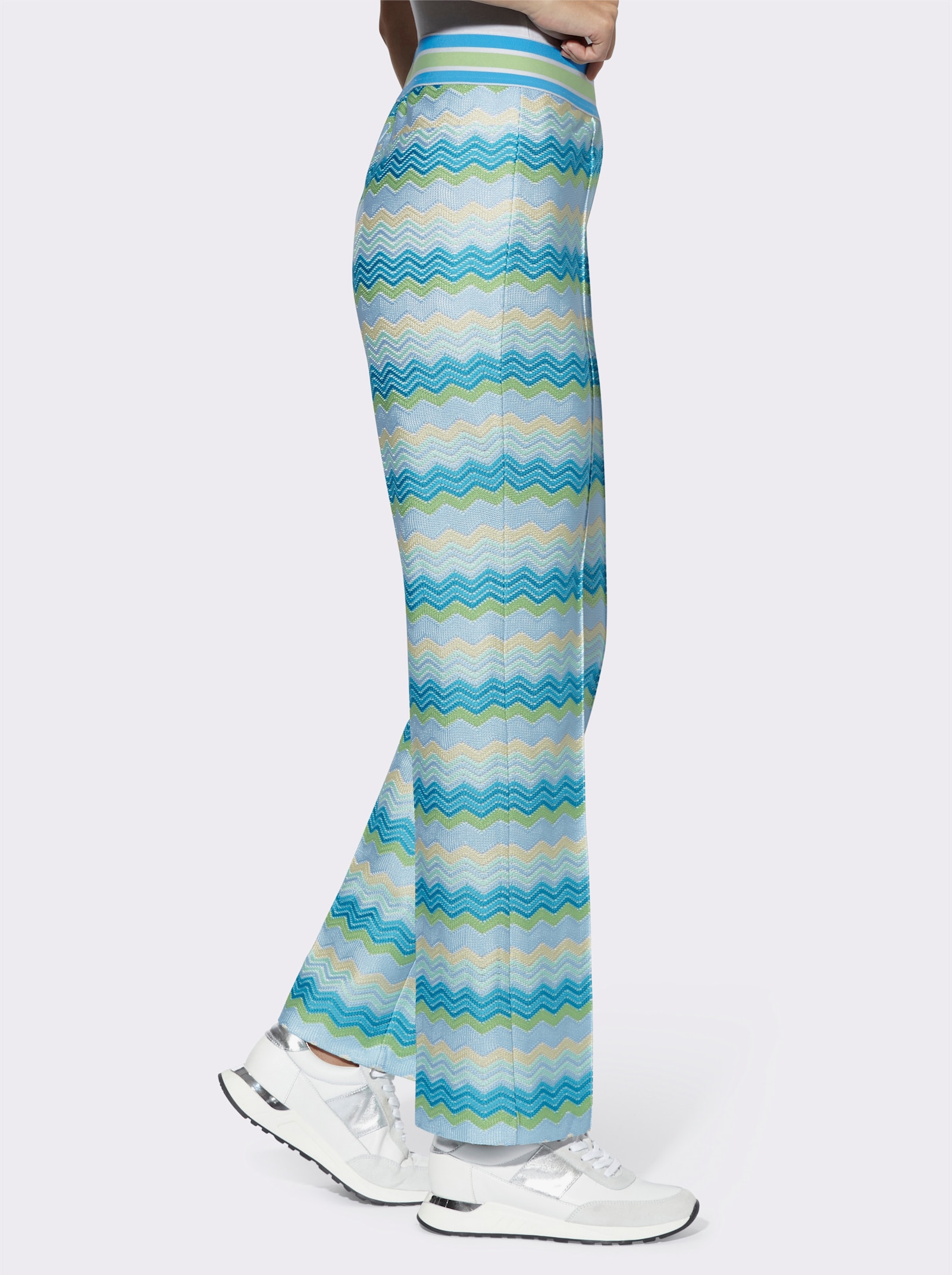 heine Jerseybroek met golfstructuur, gevoerd - turquoise/ecru gedessineerd