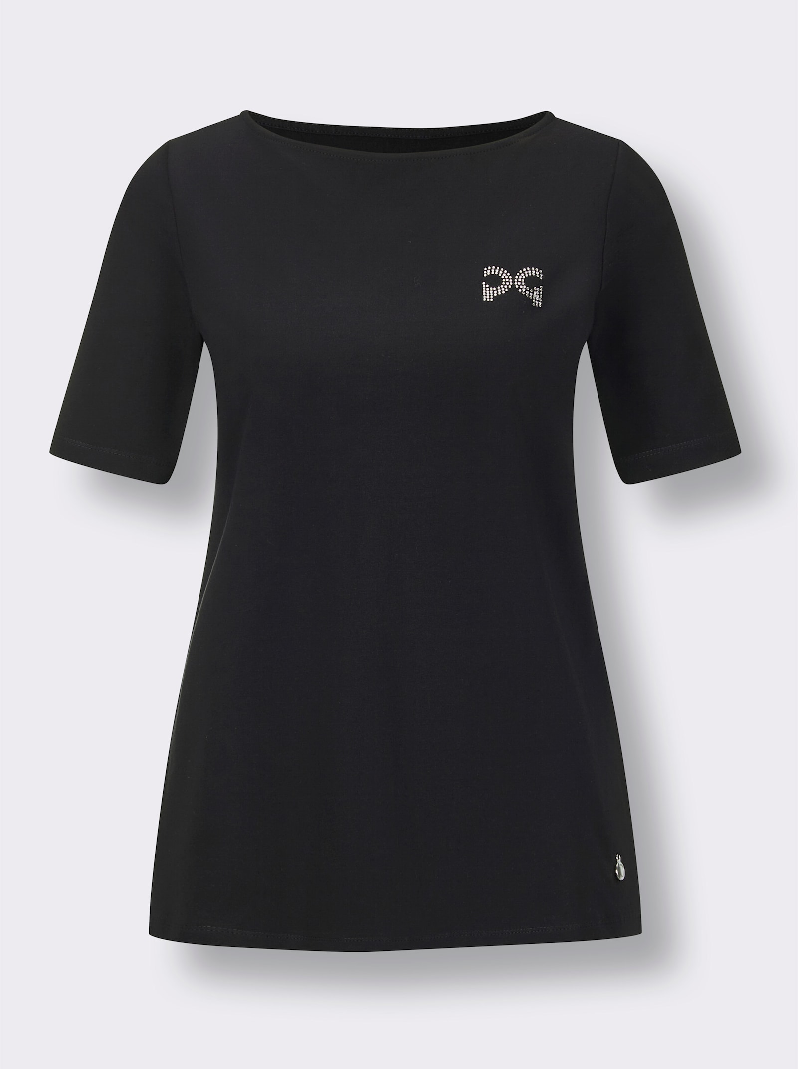 CREATION L PREMIUM Rundhalsshirt mit Glitzer-Applikation - schwarz