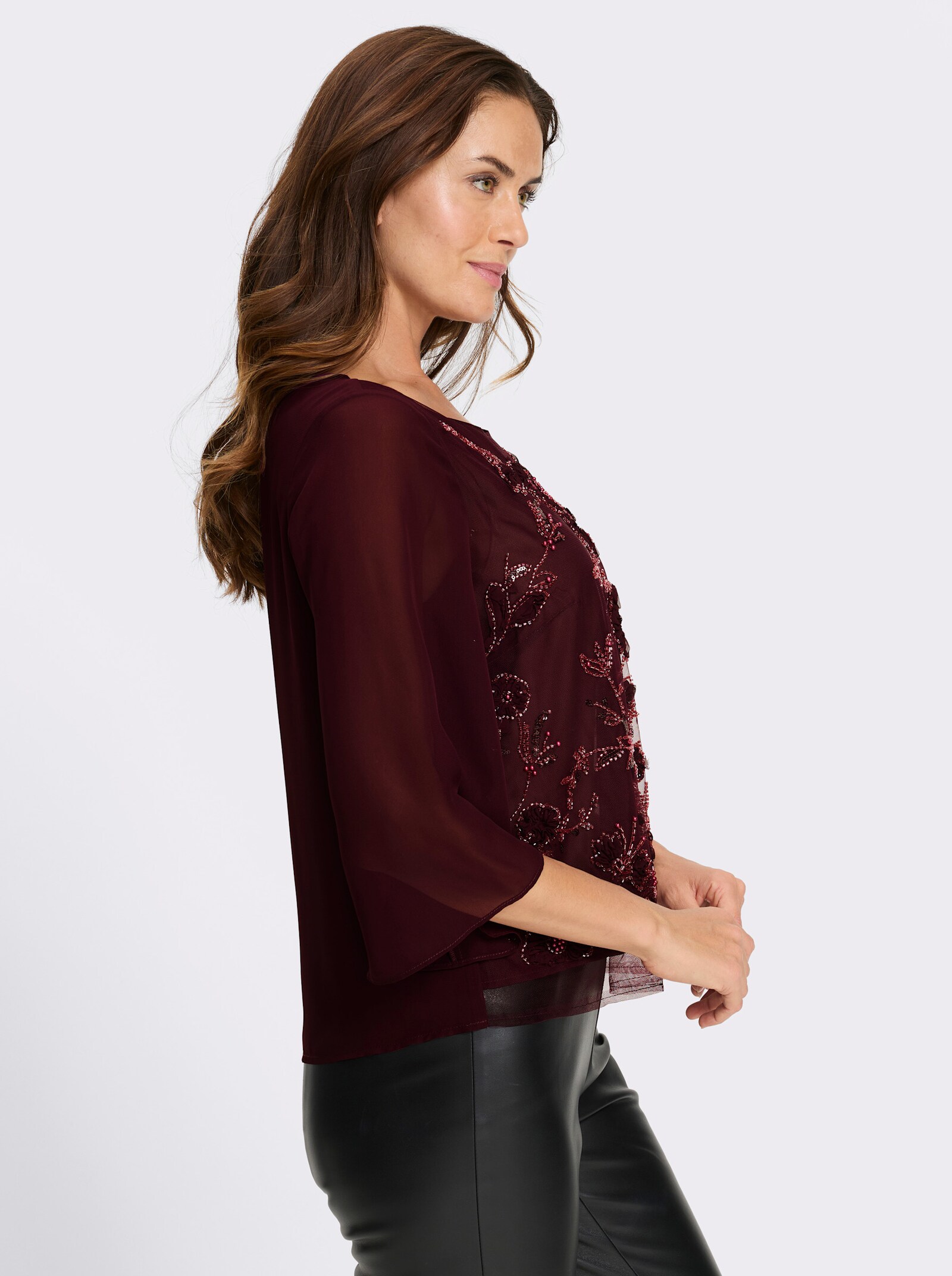 heine Georgettebluse mit Trompetenärmeln - burgund-gemustert